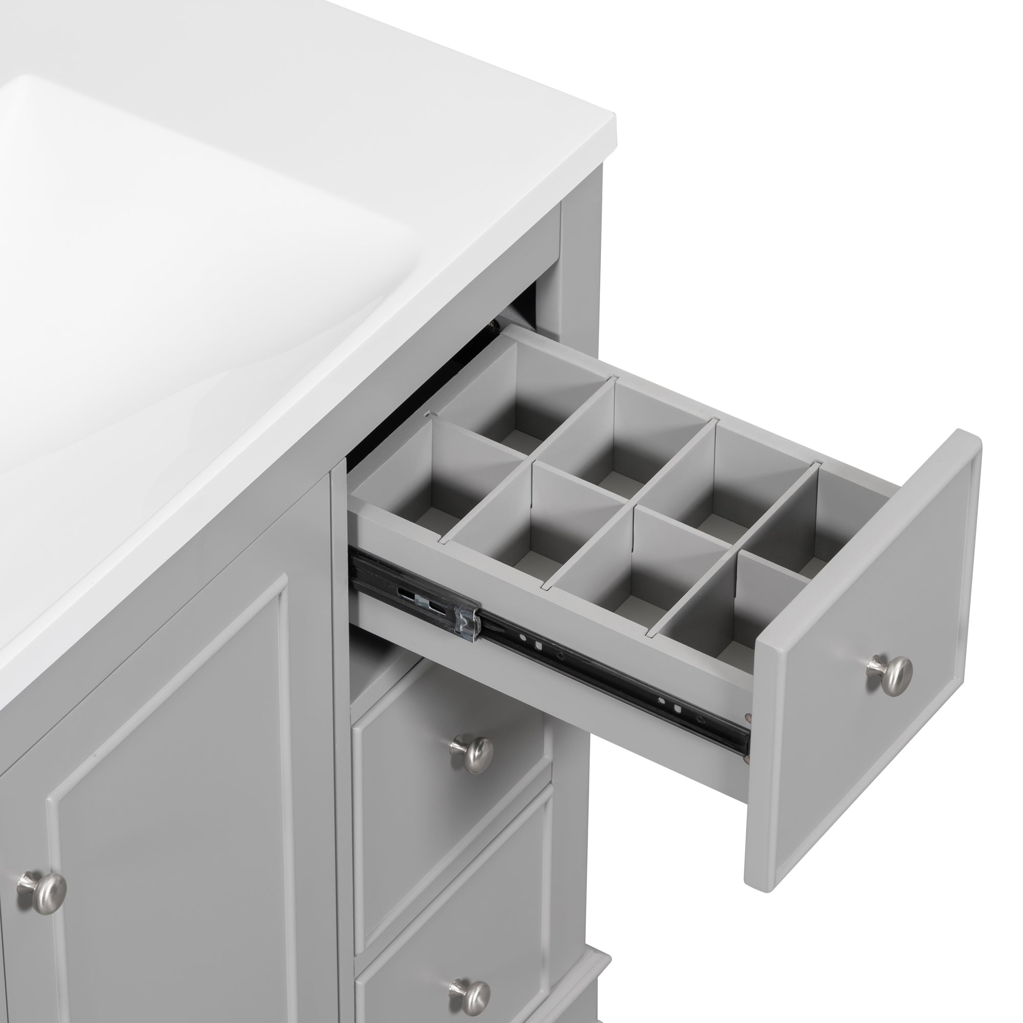 36 Inch Solid Wood Frame Freestanding Bathroom Vanity Set with Adjustable Shelf