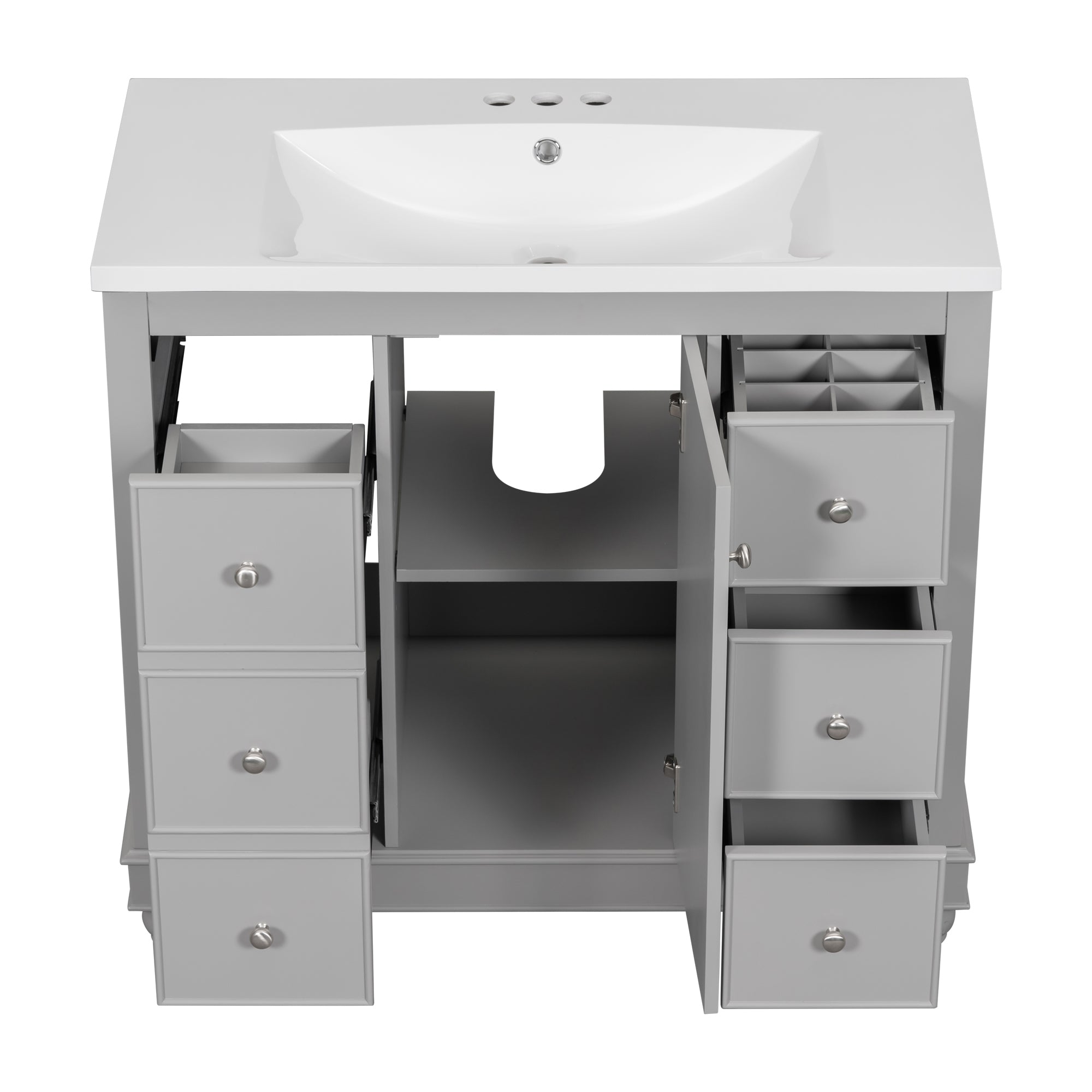 36 Inch Solid Wood Frame Freestanding Bathroom Vanity Set with Adjustable Shelf