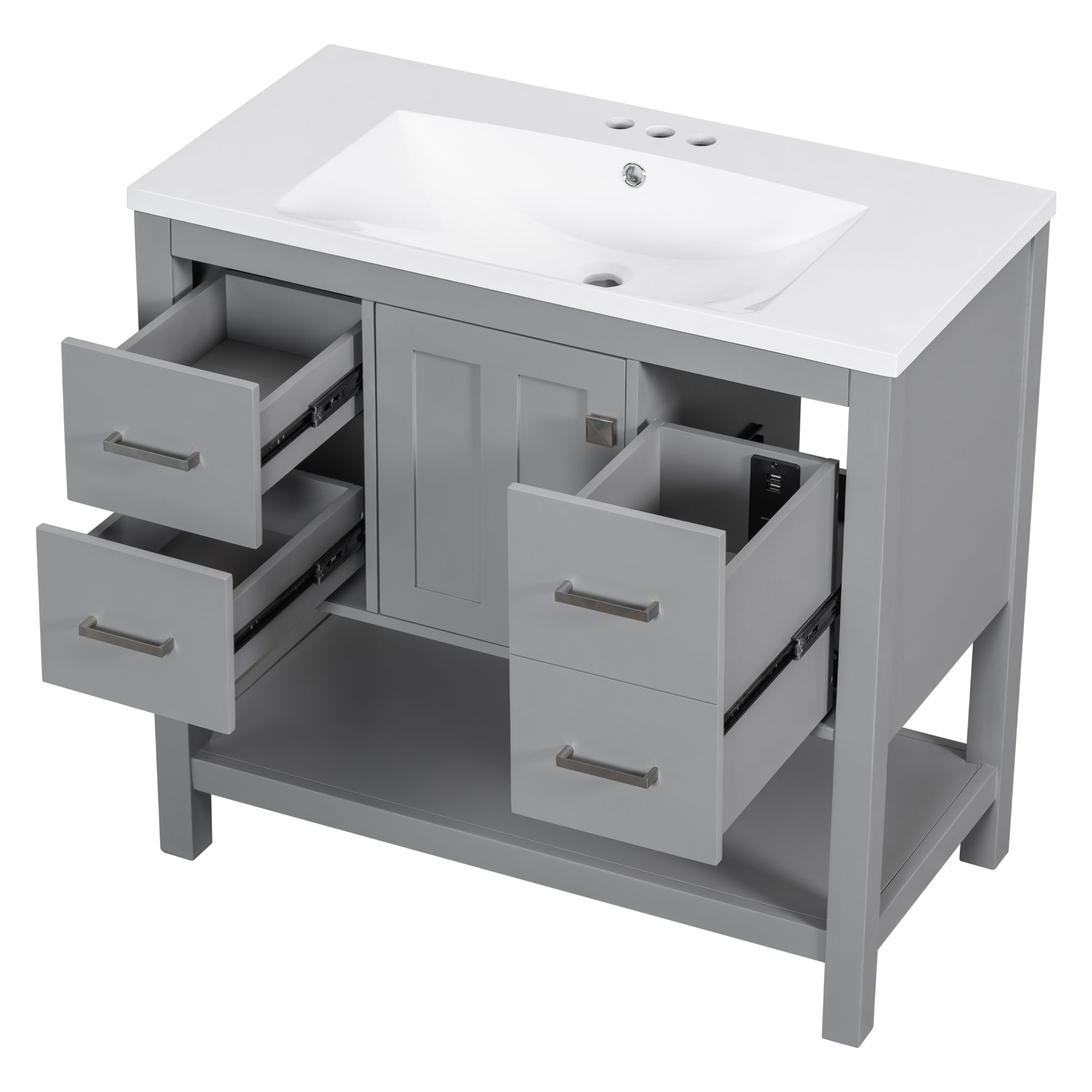 36 Inches Freestanding Bathroom Vanity with Resin Basin and Drawers