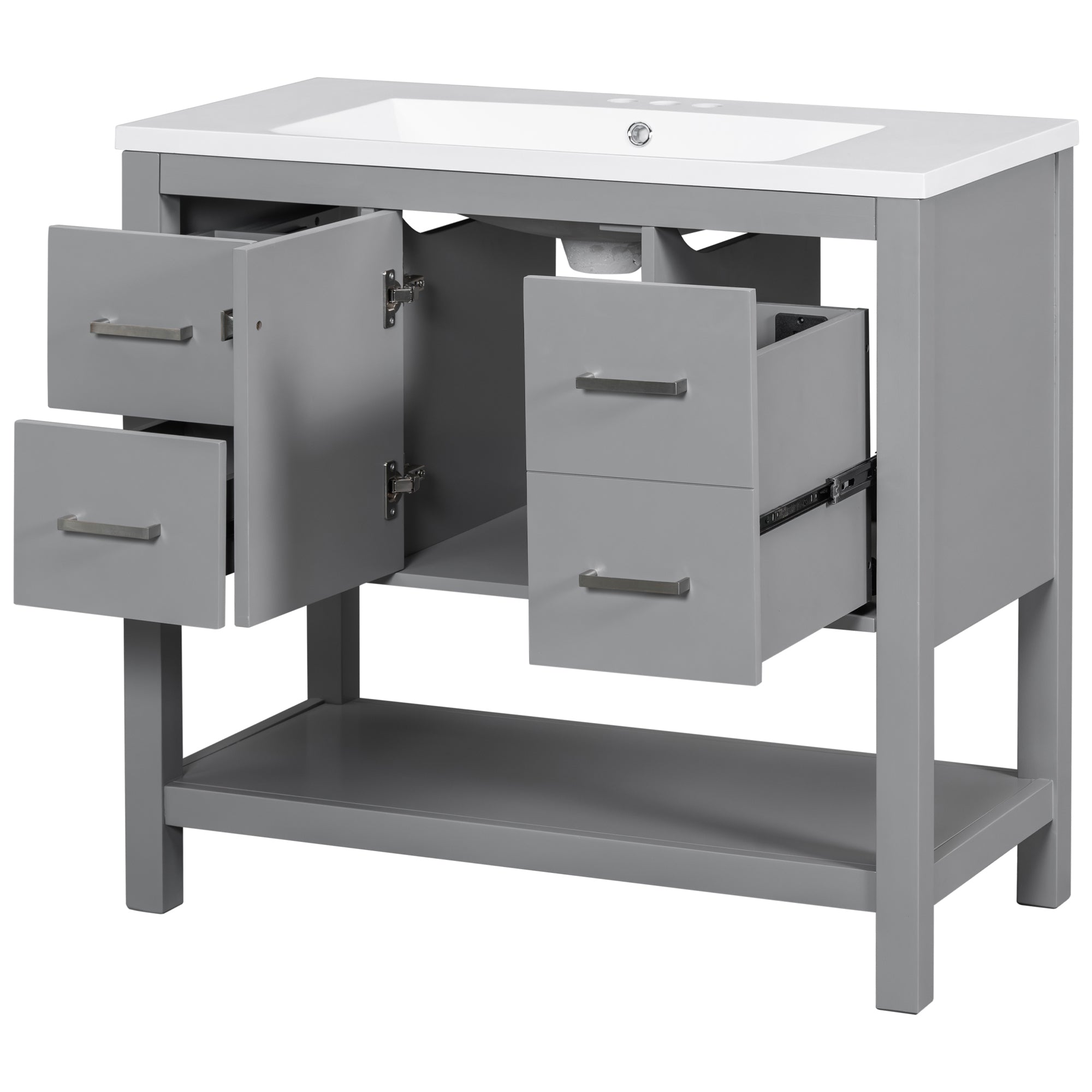 36 Inches Freestanding Bathroom Vanity with Resin Basin and Drawers