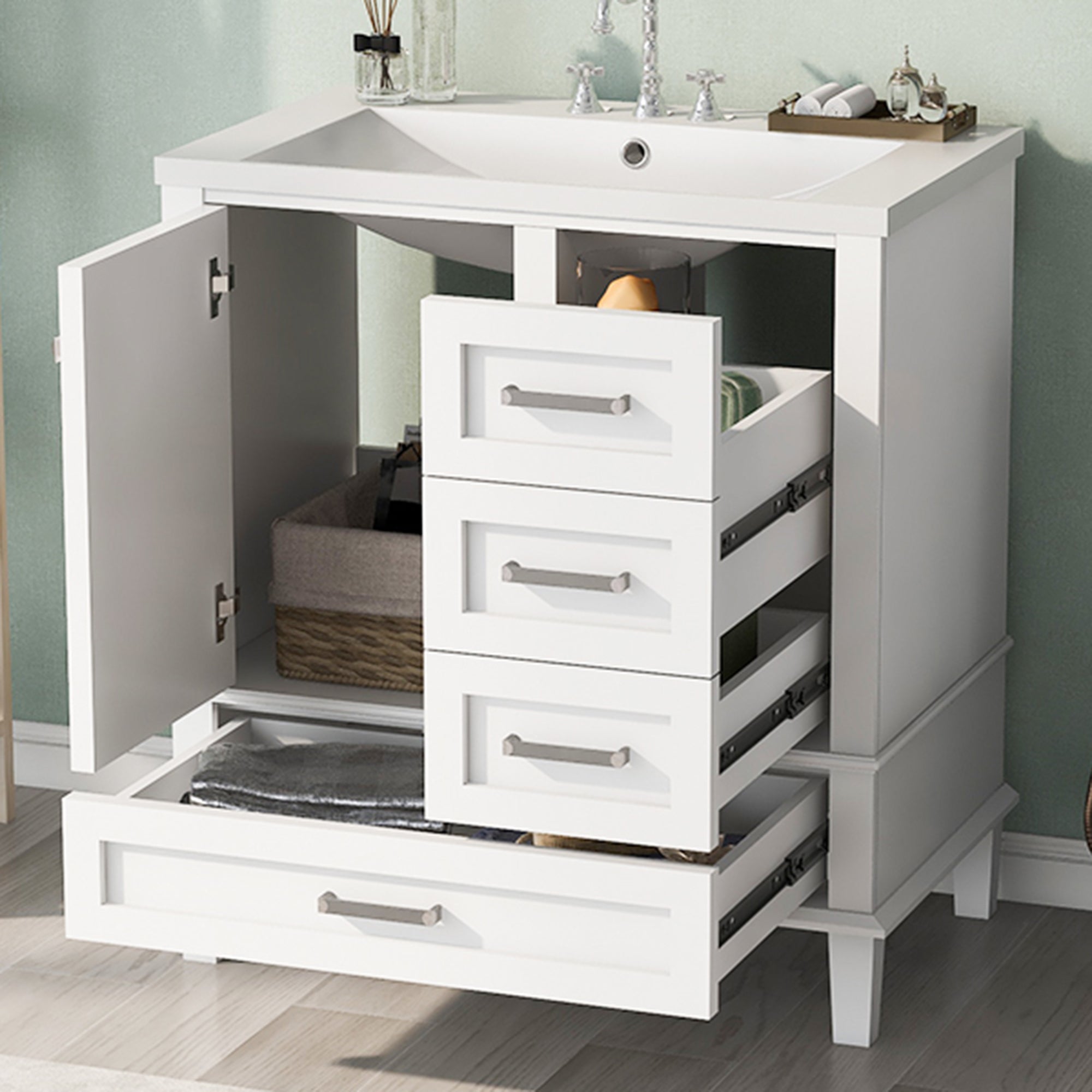36 Inches Freestanding Bathroom Vanity with Resin Basin and Drawers