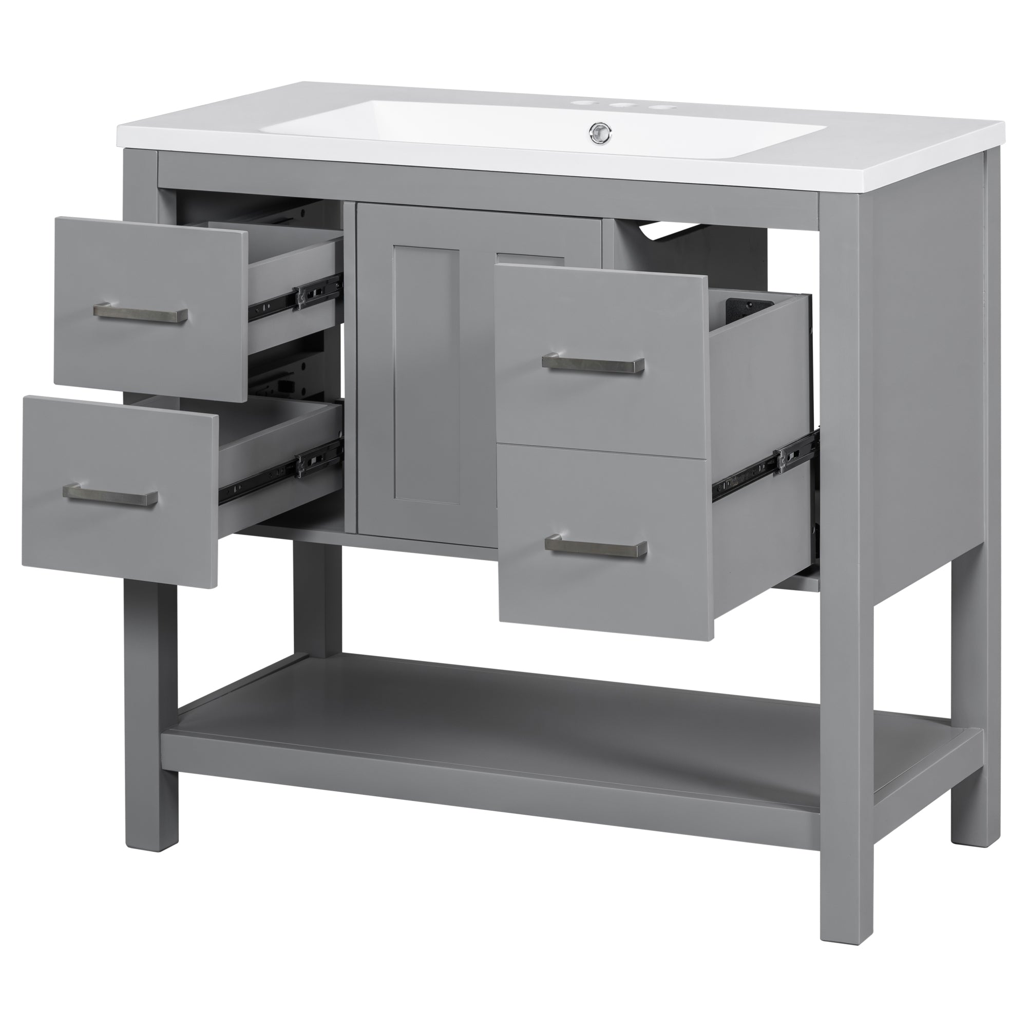 36 Inches Freestanding Bathroom Vanity with Resin Basin and Drawers