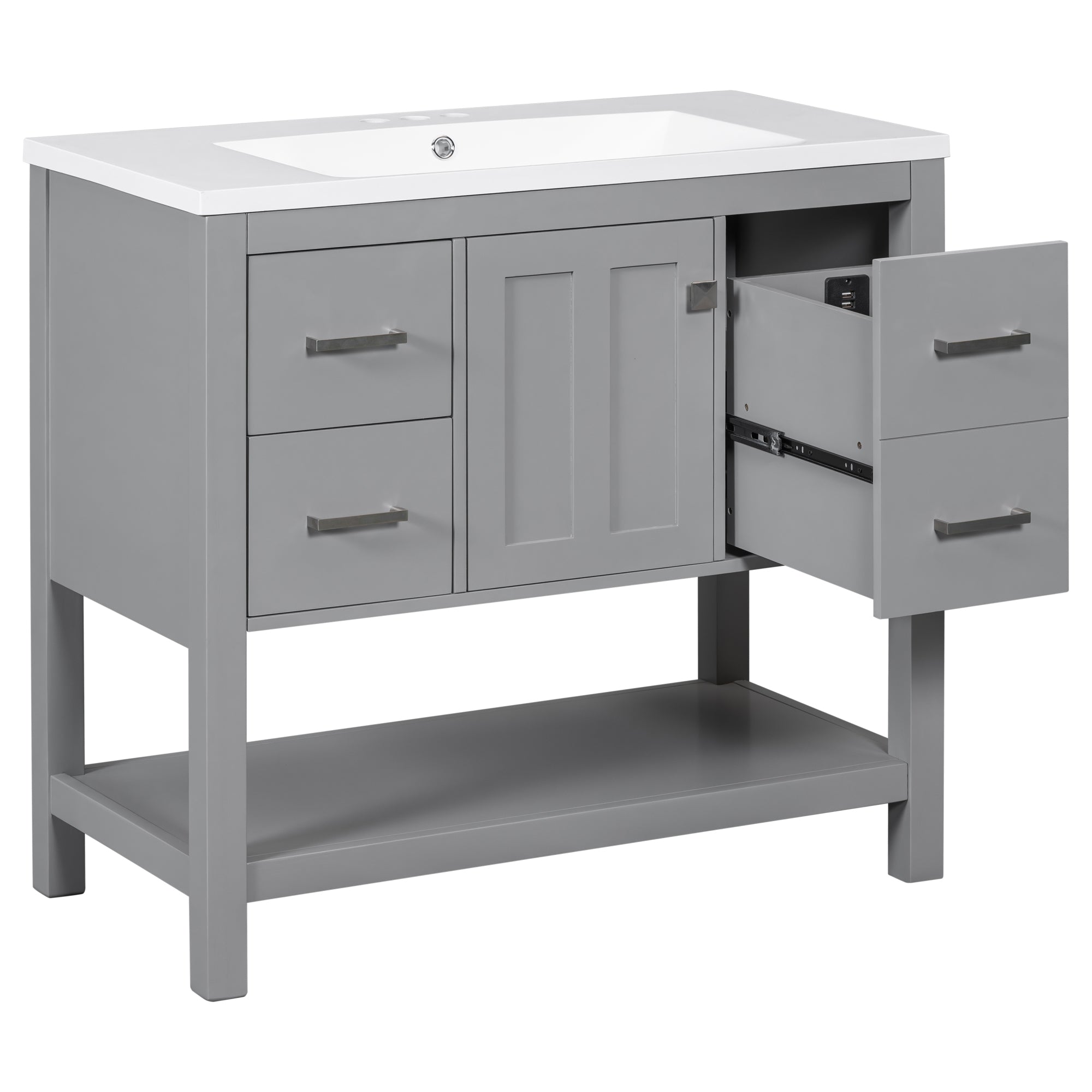 36 Inches Freestanding Bathroom Vanity with Resin Basin and Drawers