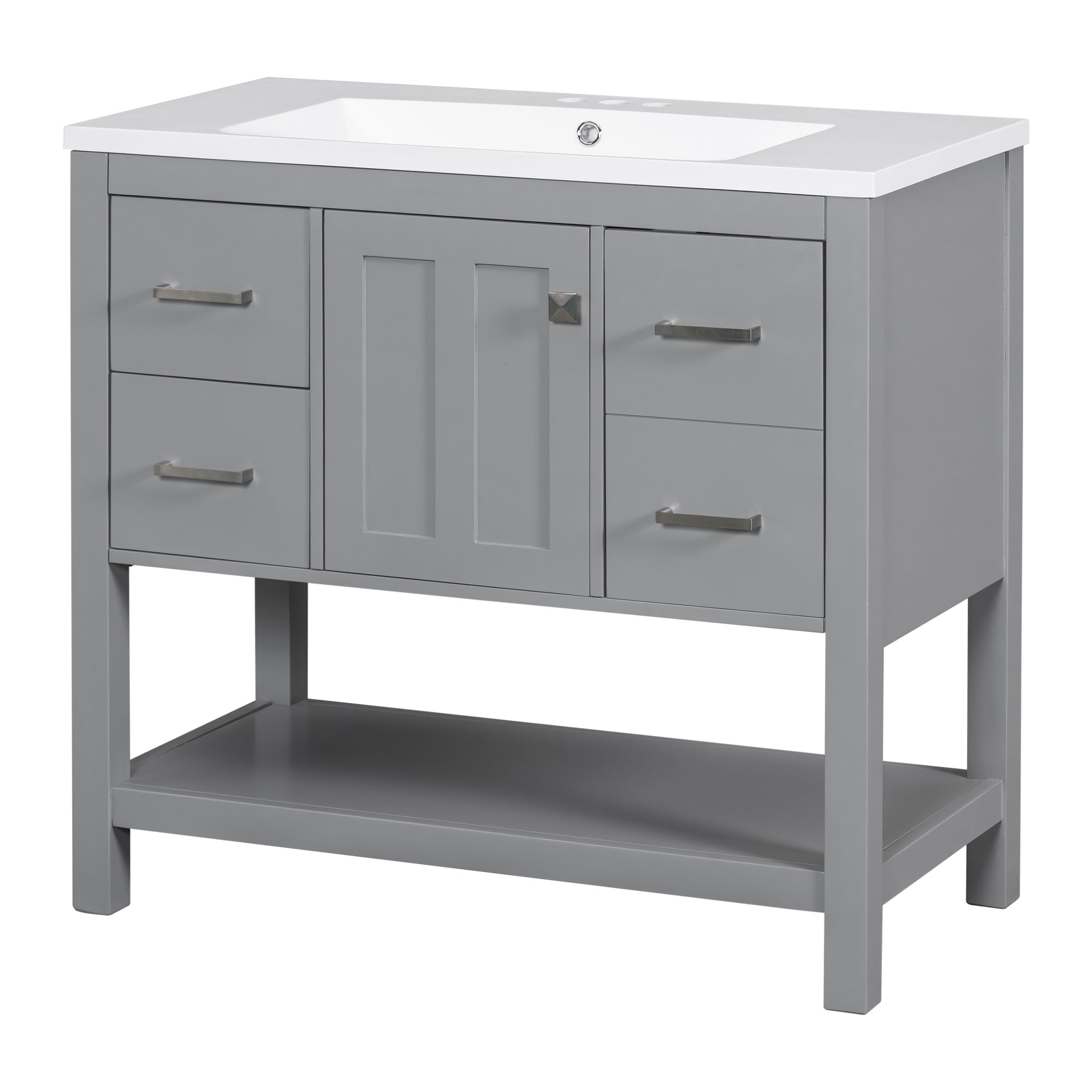 36 Inches Freestanding Bathroom Vanity with Resin Basin and Drawers