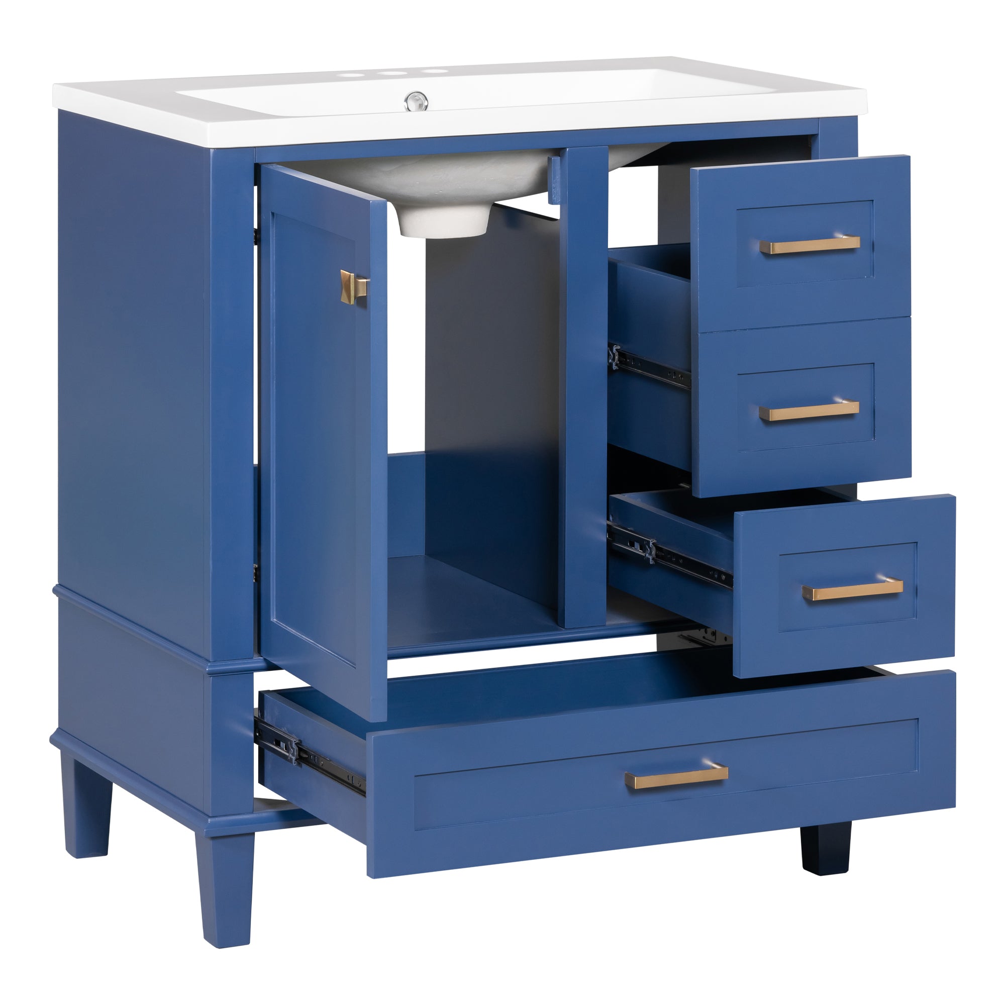 30 Inch Freestanding Bathroom Vanity Set with Integrated Resin Sink