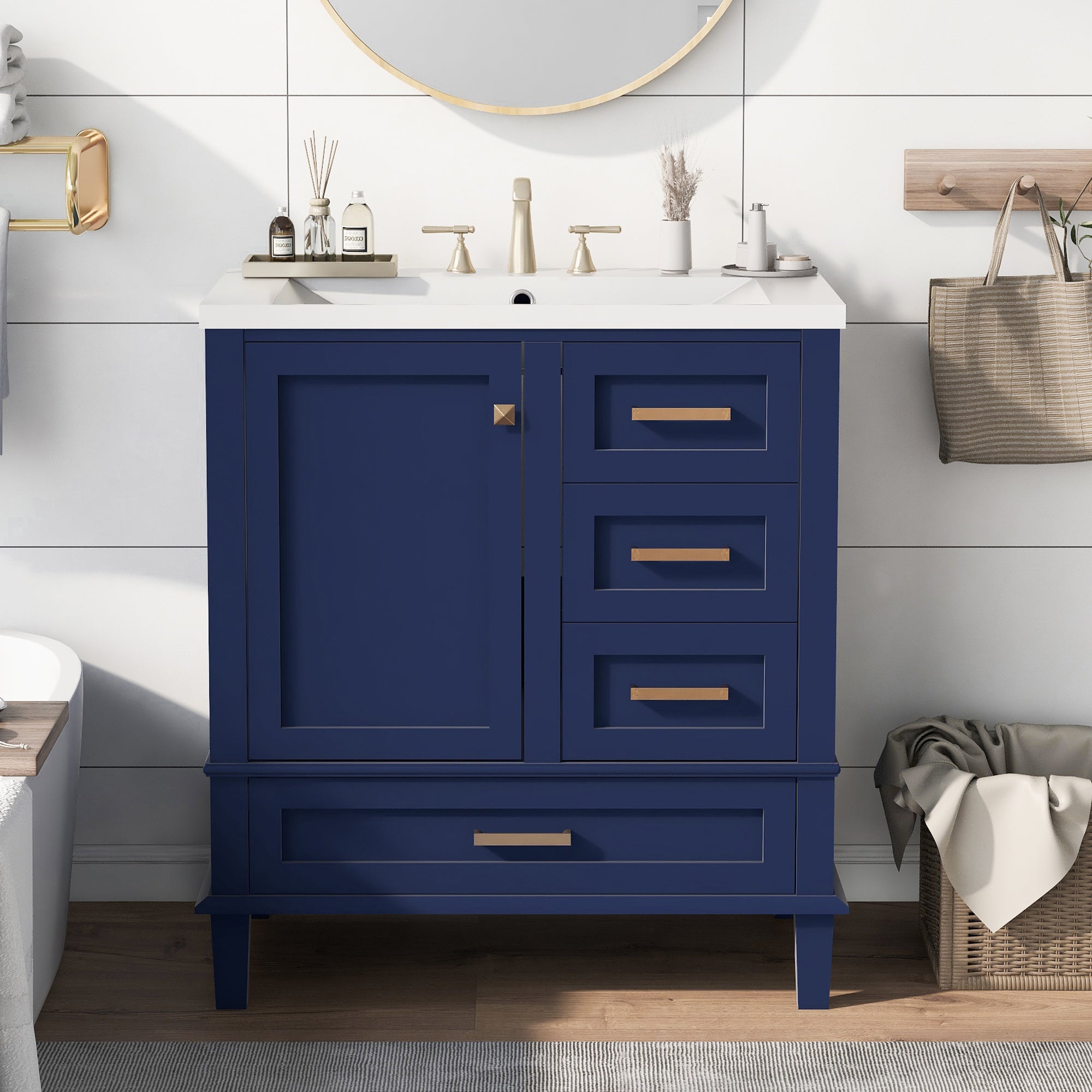30 Inch Freestanding Bathroom Vanity Set with Integrated Resin Sink