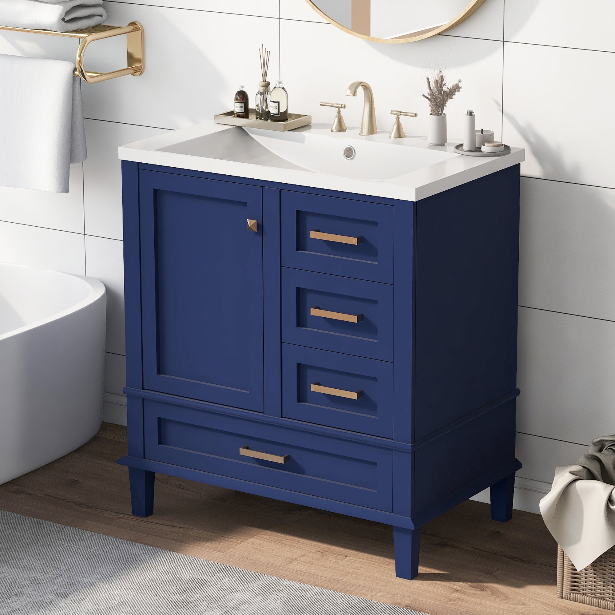30 Inch Freestanding Bathroom Vanity Set with Integrated Resin Sink