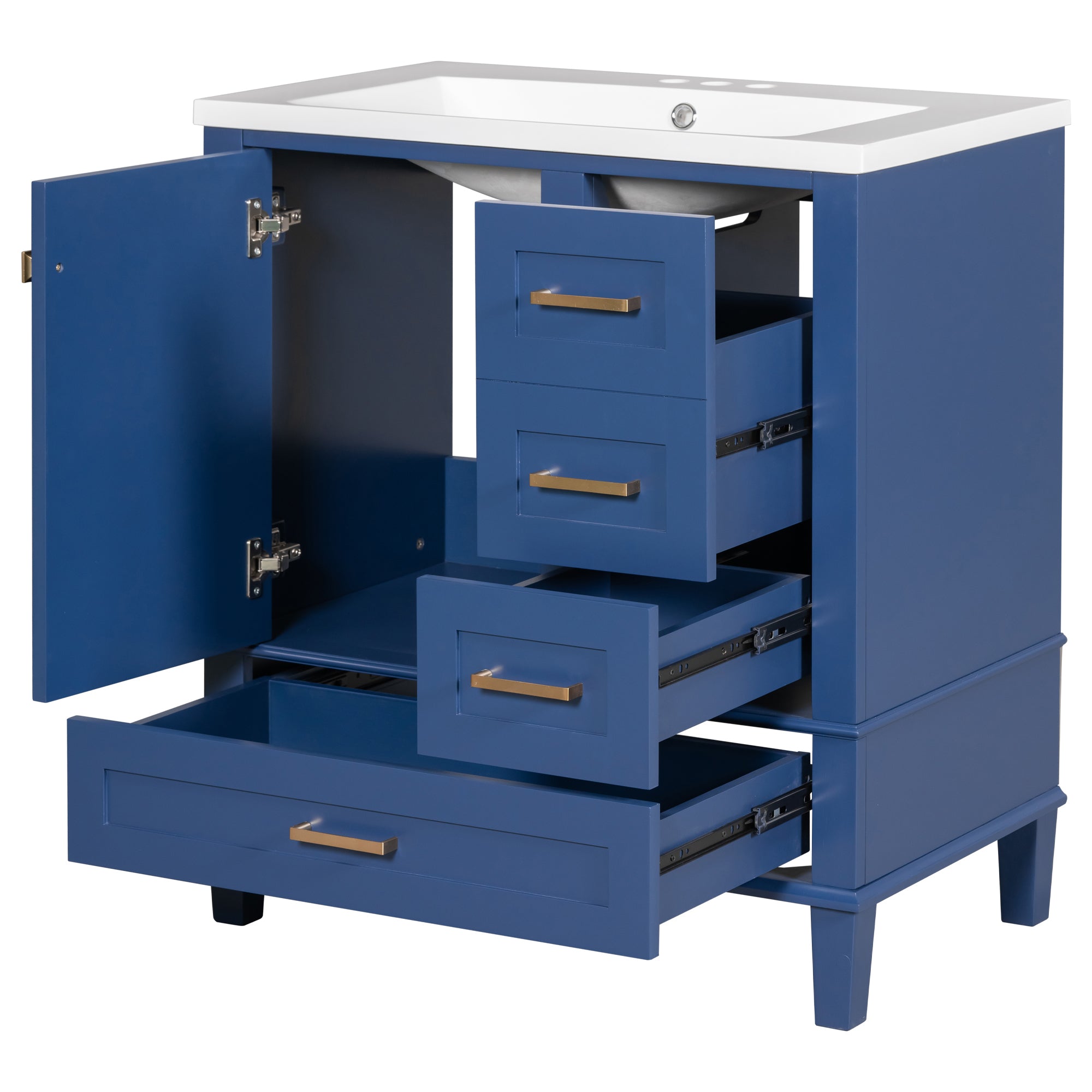 30 Inch Freestanding Bathroom Vanity Set with Integrated Resin Sink