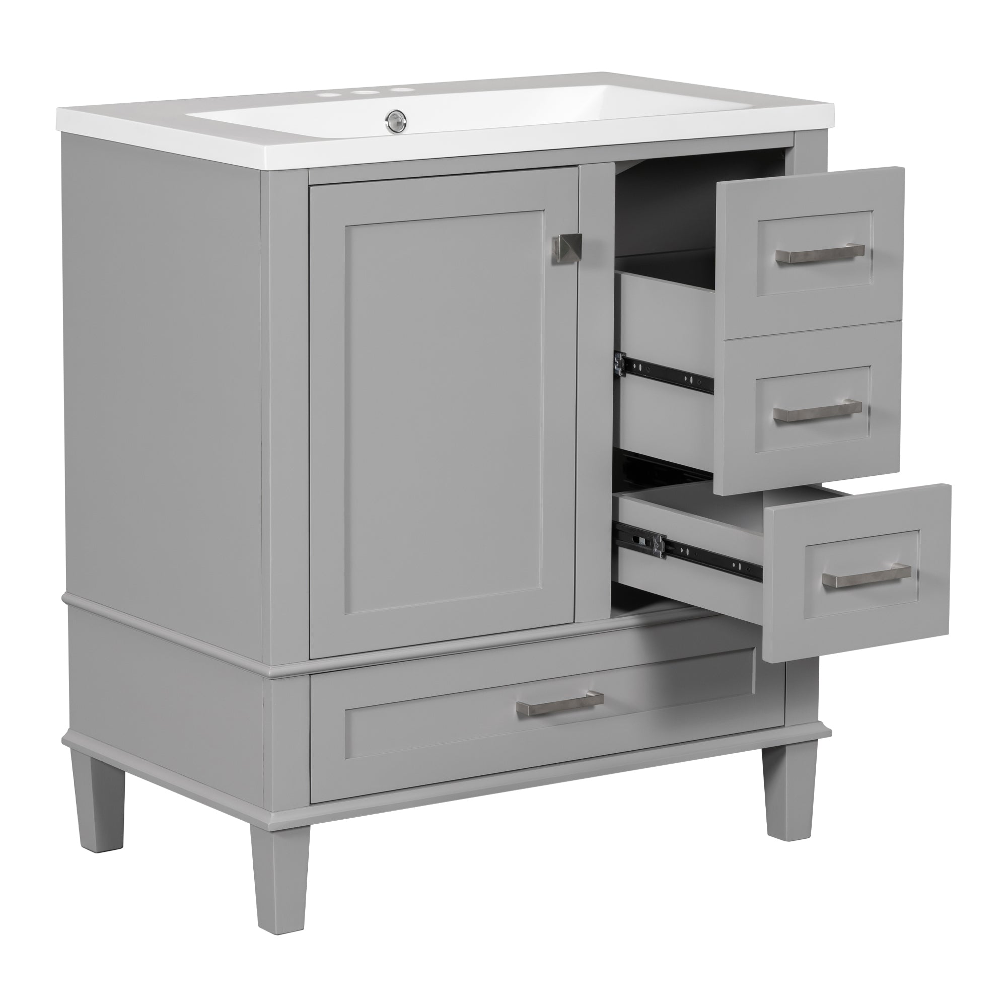 30 Inch Freestanding Bathroom Vanity Set with Integrated Resin Sink