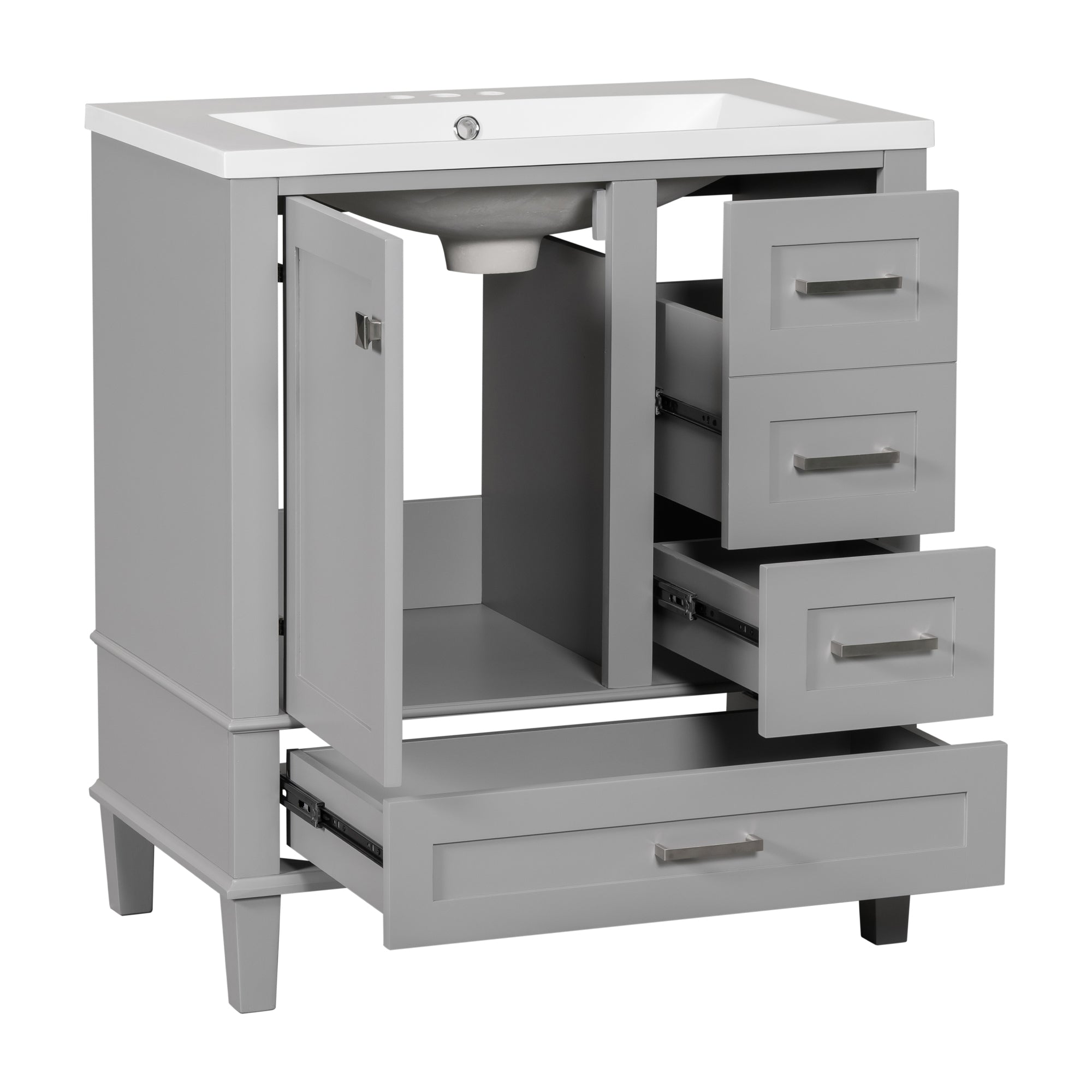 30 Inch Freestanding Bathroom Vanity Set with Integrated Resin Sink