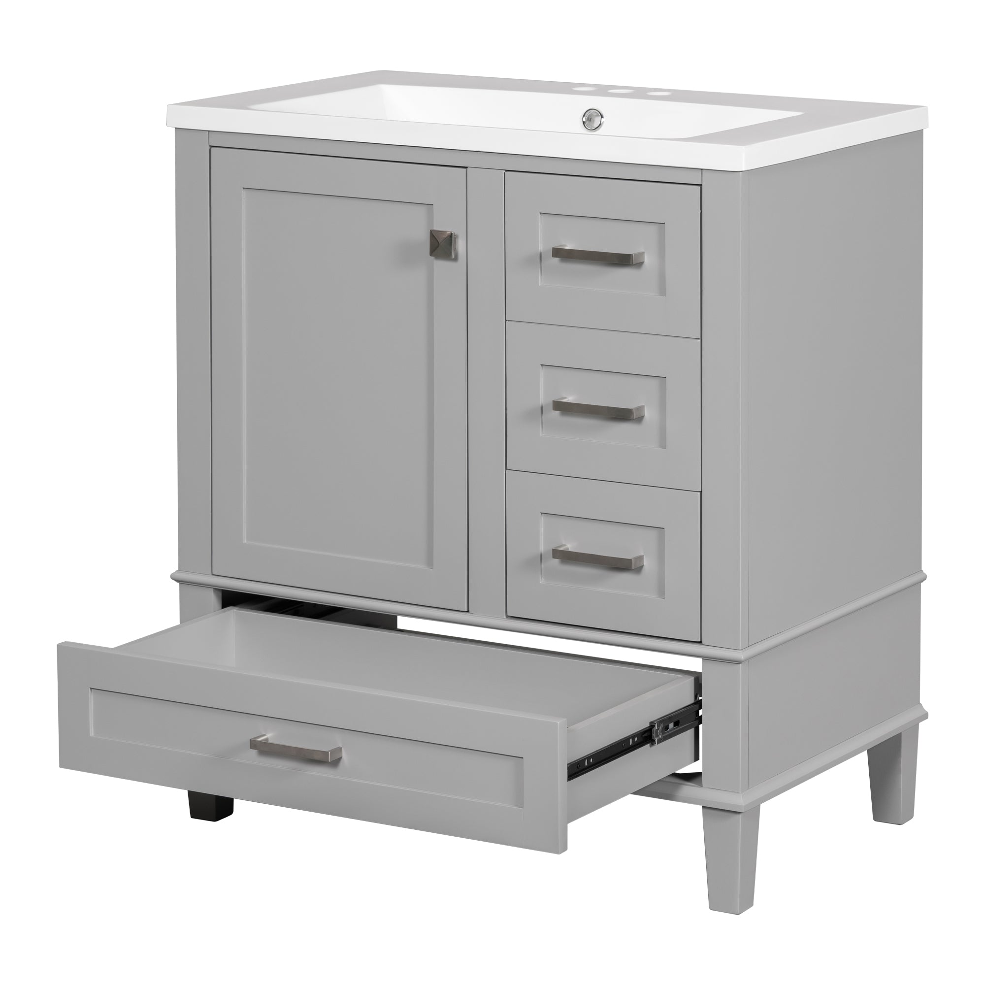 30 Inch Freestanding Bathroom Vanity Set with Integrated Resin Sink