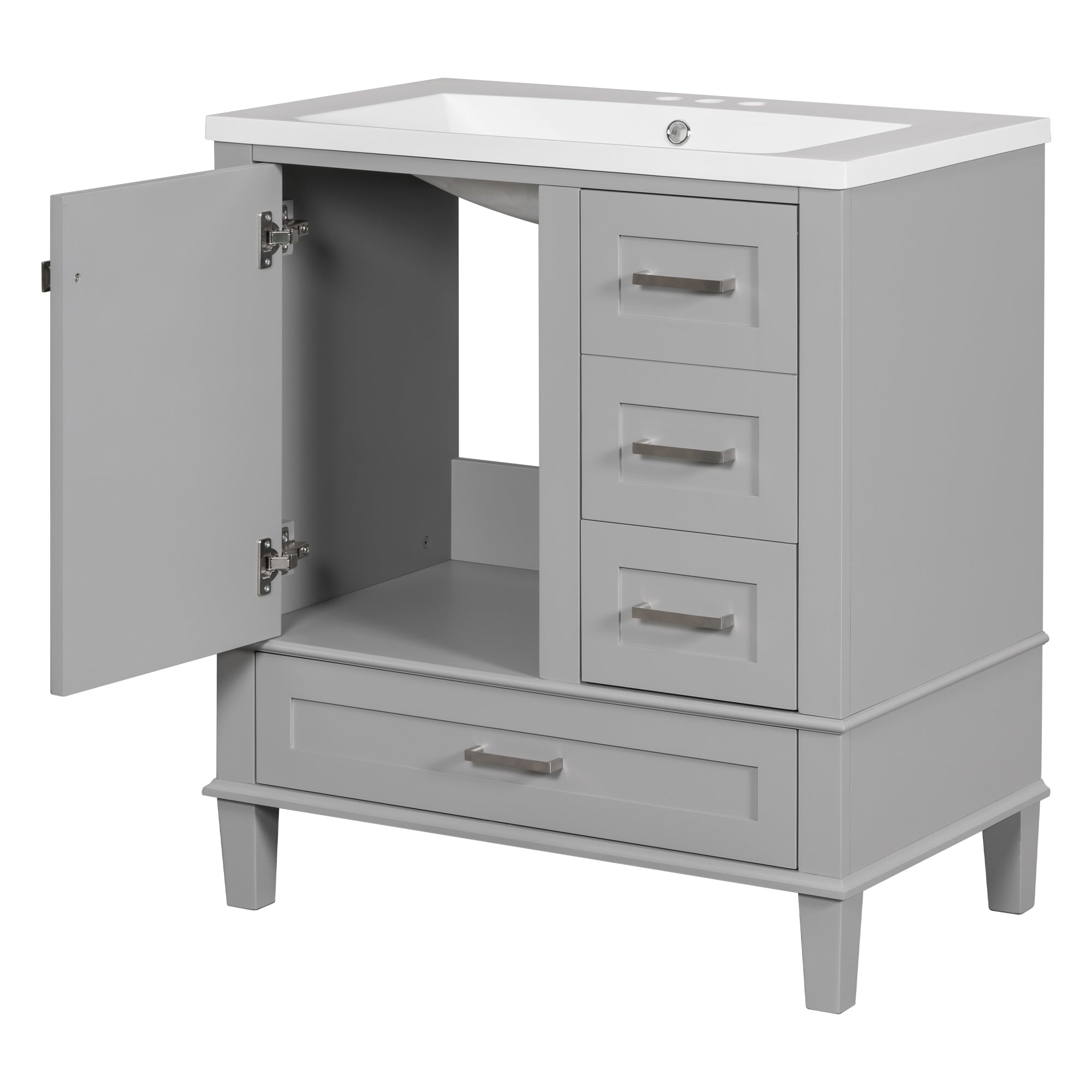 30 Inch Freestanding Bathroom Vanity Set with Integrated Resin Sink