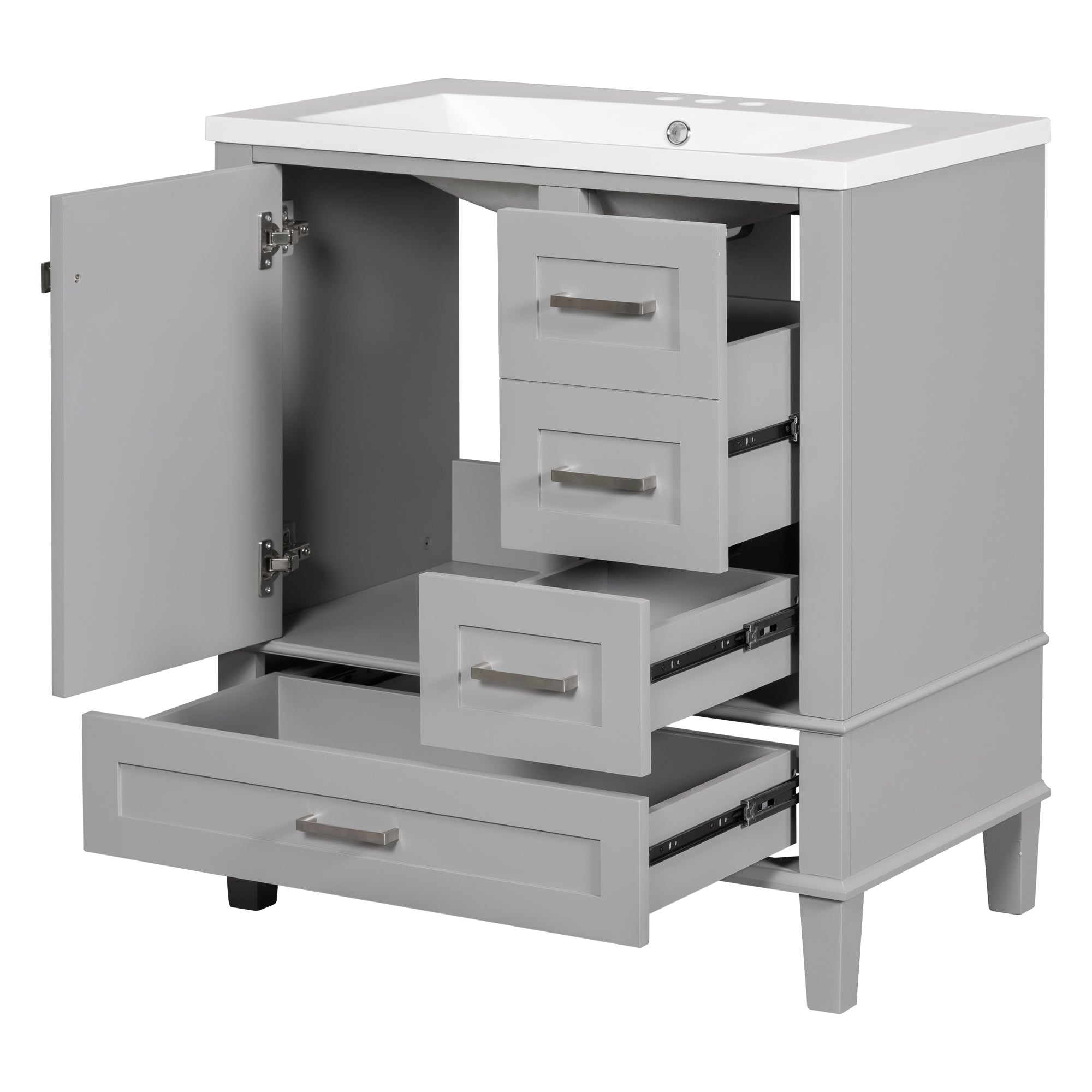 30 Inch Freestanding Bathroom Vanity Set with Integrated Resin Sink