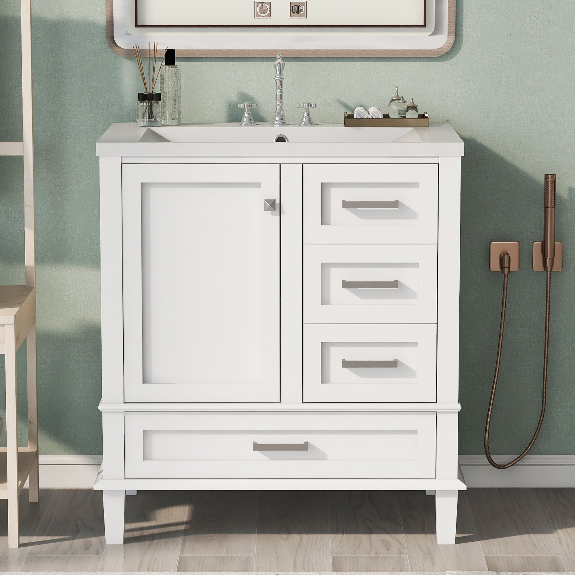 30 Inch Freestanding Bathroom Vanity Set with Integrated Resin Sink