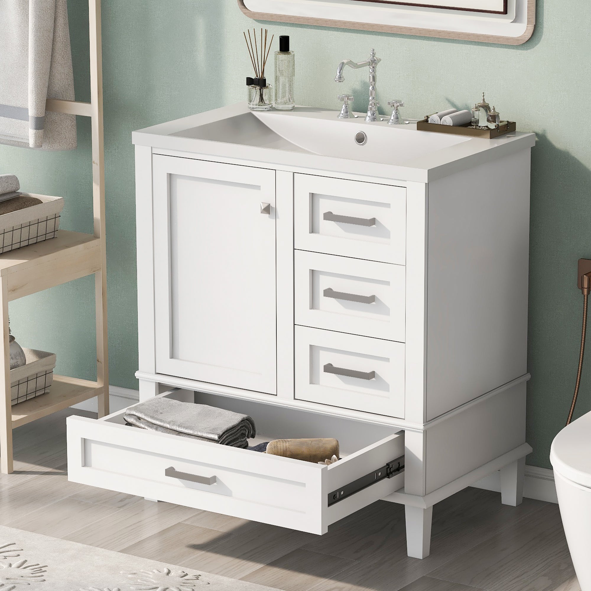 30 Inch Freestanding Bathroom Vanity Set with Integrated Resin Sink