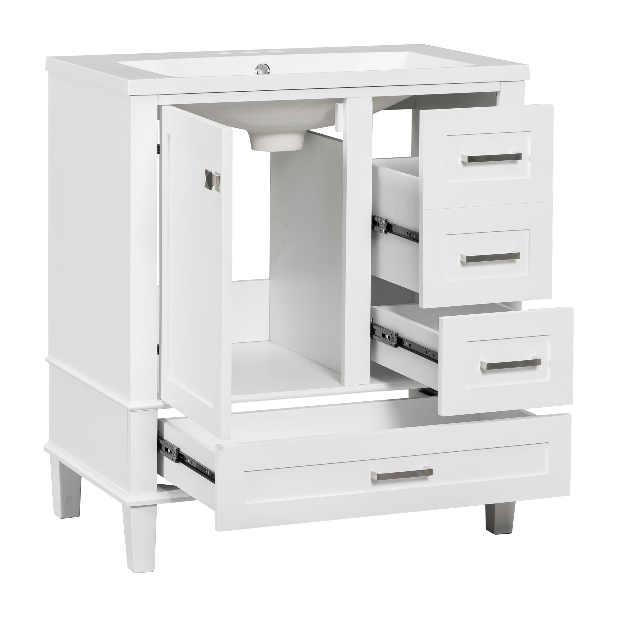30 Inch Freestanding Bathroom Vanity Set with Integrated Resin Sink
