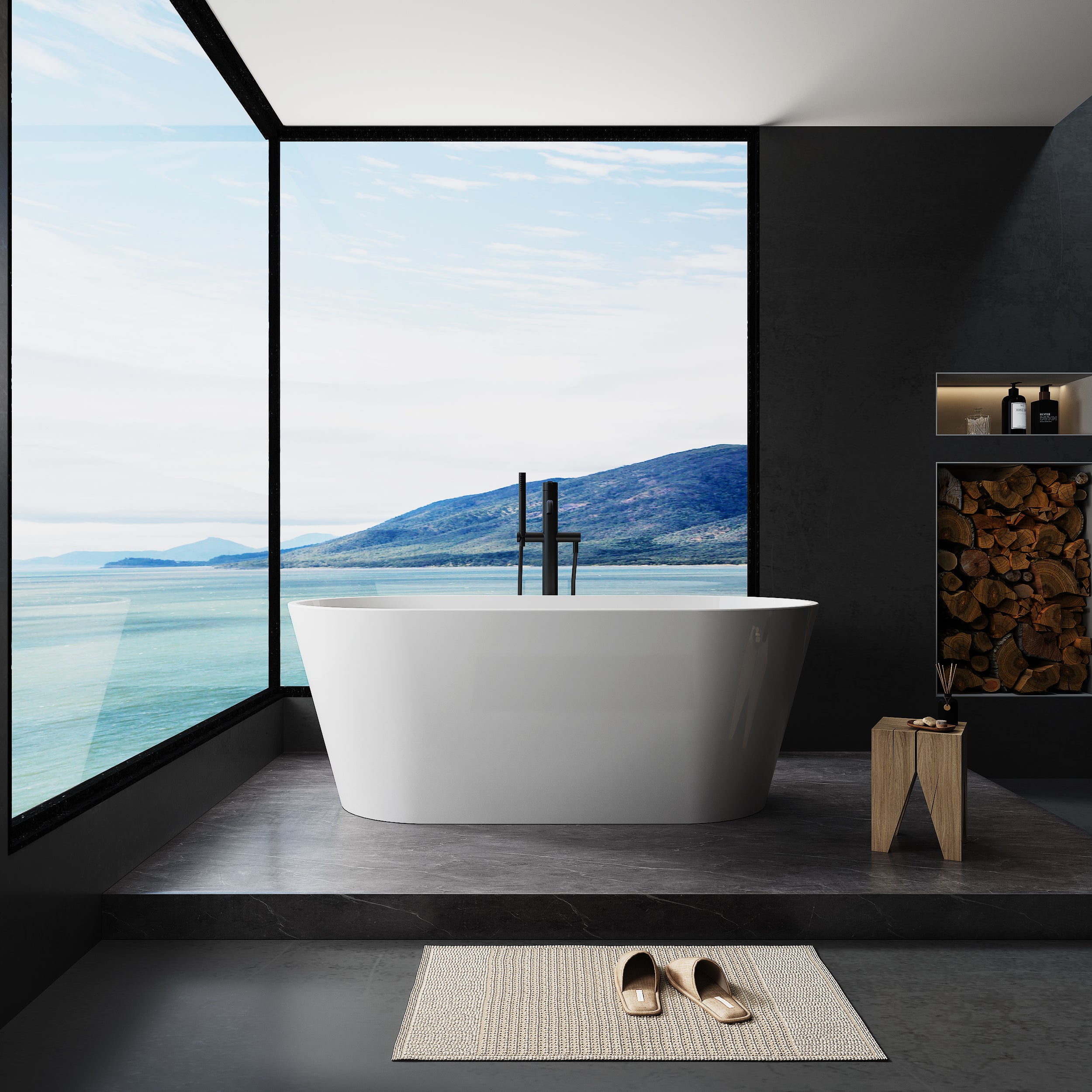 55"/59"/63"/67" Acrylic Freestanding Soaking Bathtub with Drain