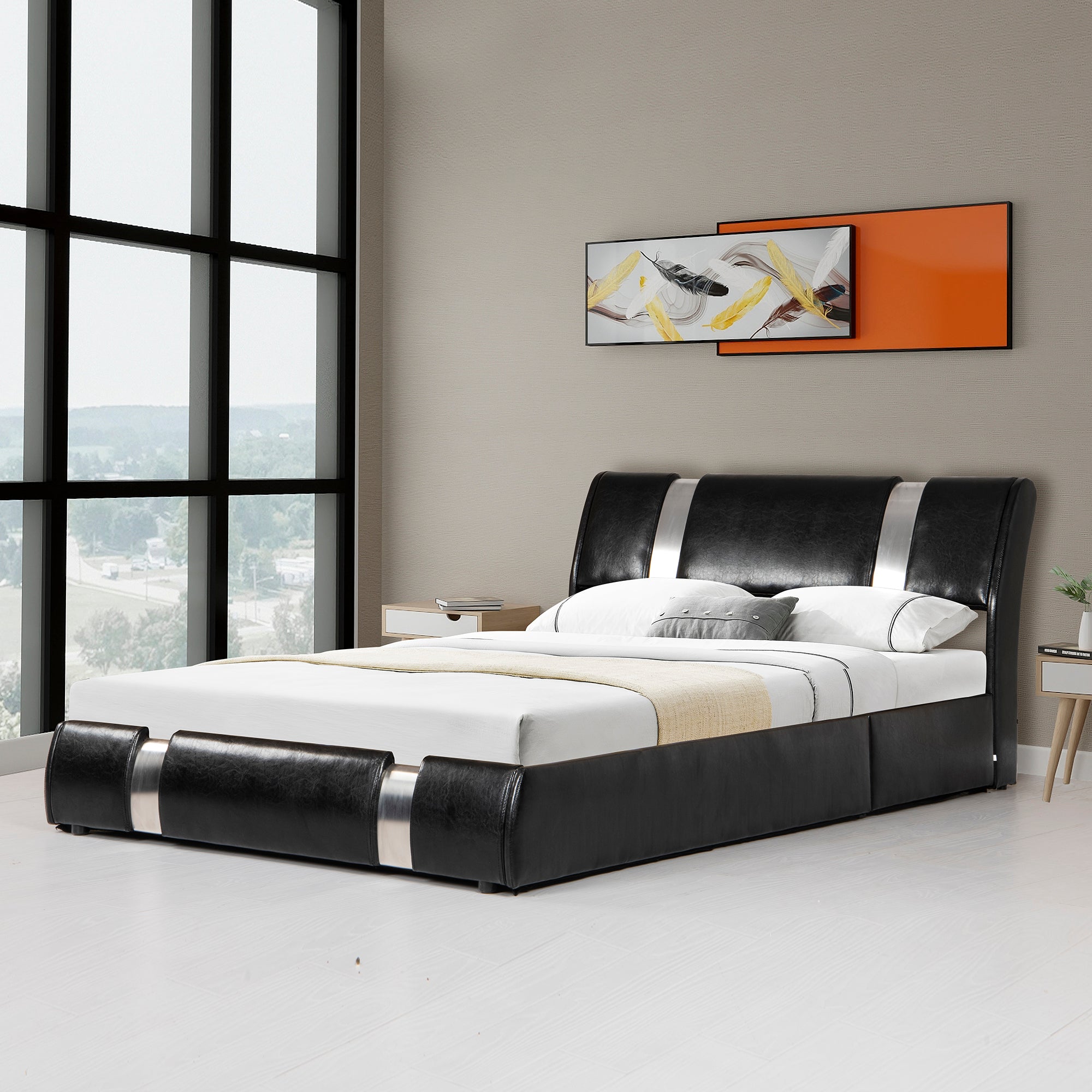  PVC Queen Platform Bed with Hydraulic Storage System