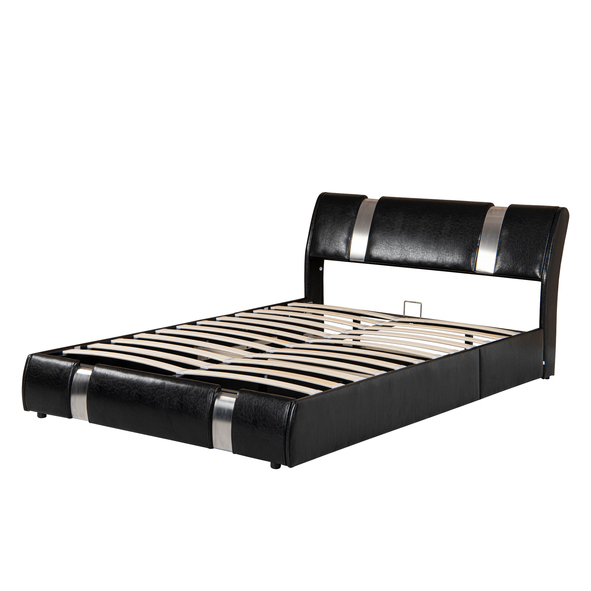  PVC Queen Platform Bed with Hydraulic Storage System