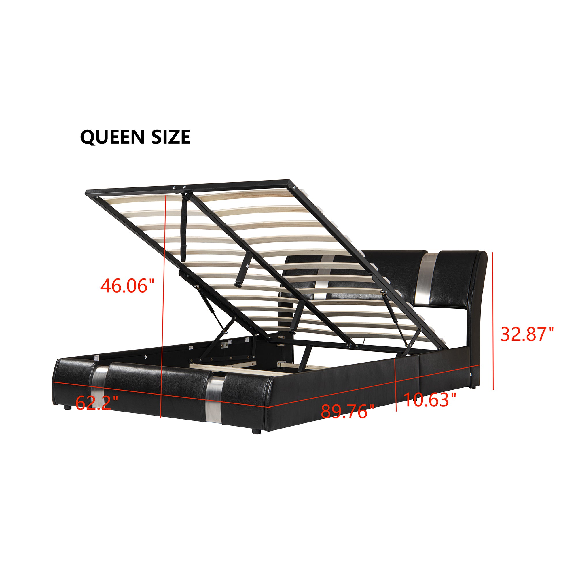  PVC Queen Platform Bed with Hydraulic Storage System