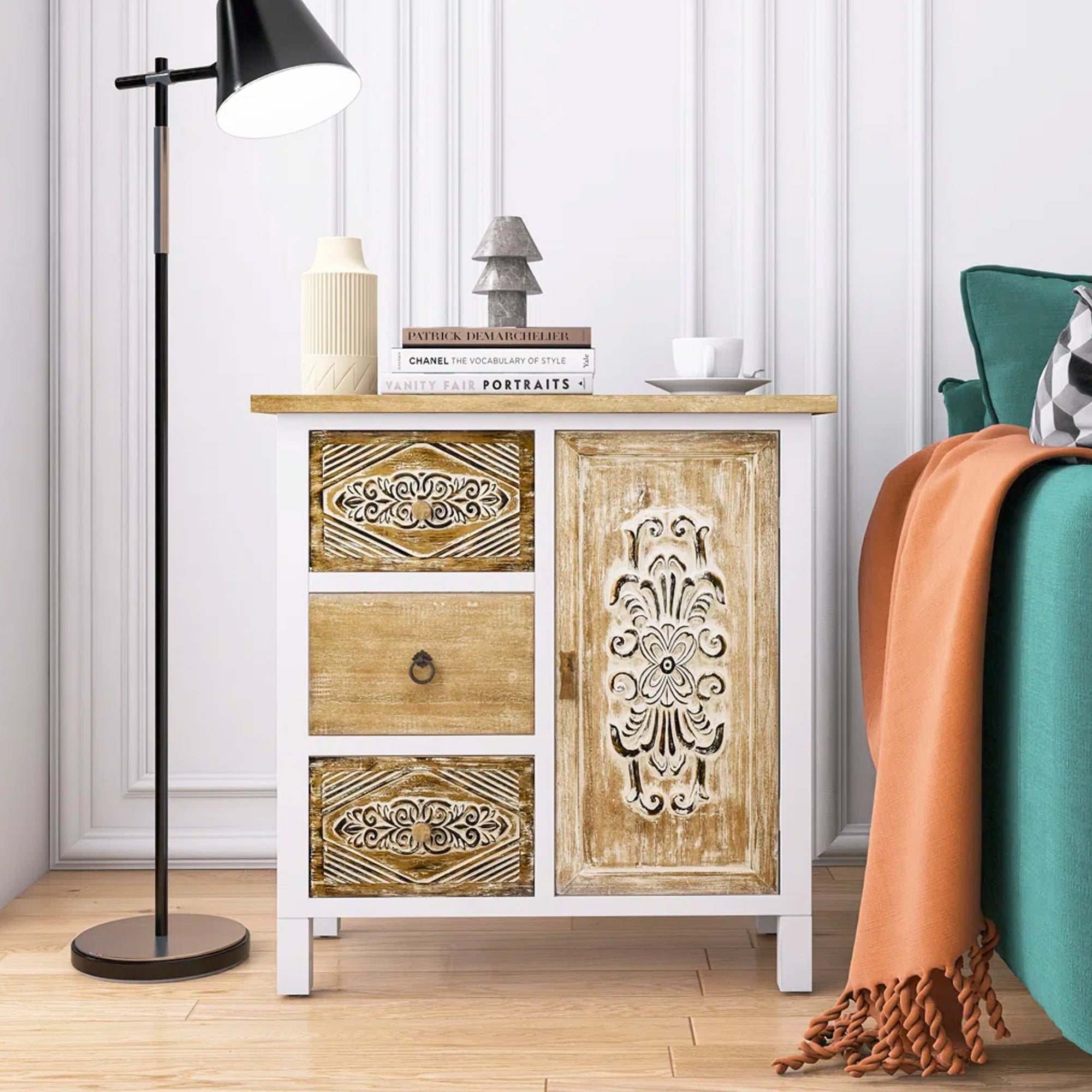 17 Inch 1-door Accent Cabinet in Natural with White Wash