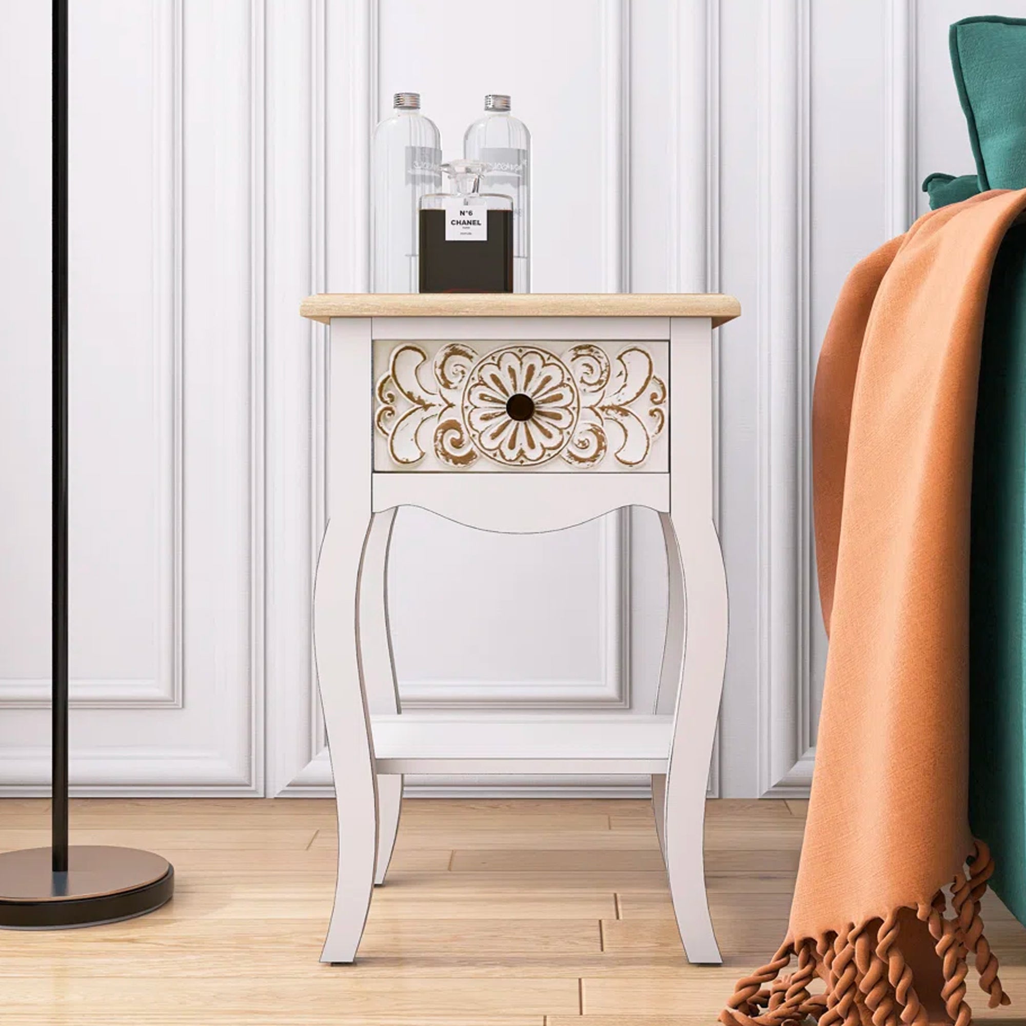 17 Inch 1-door Accent Cabinet in Natural with White Wash