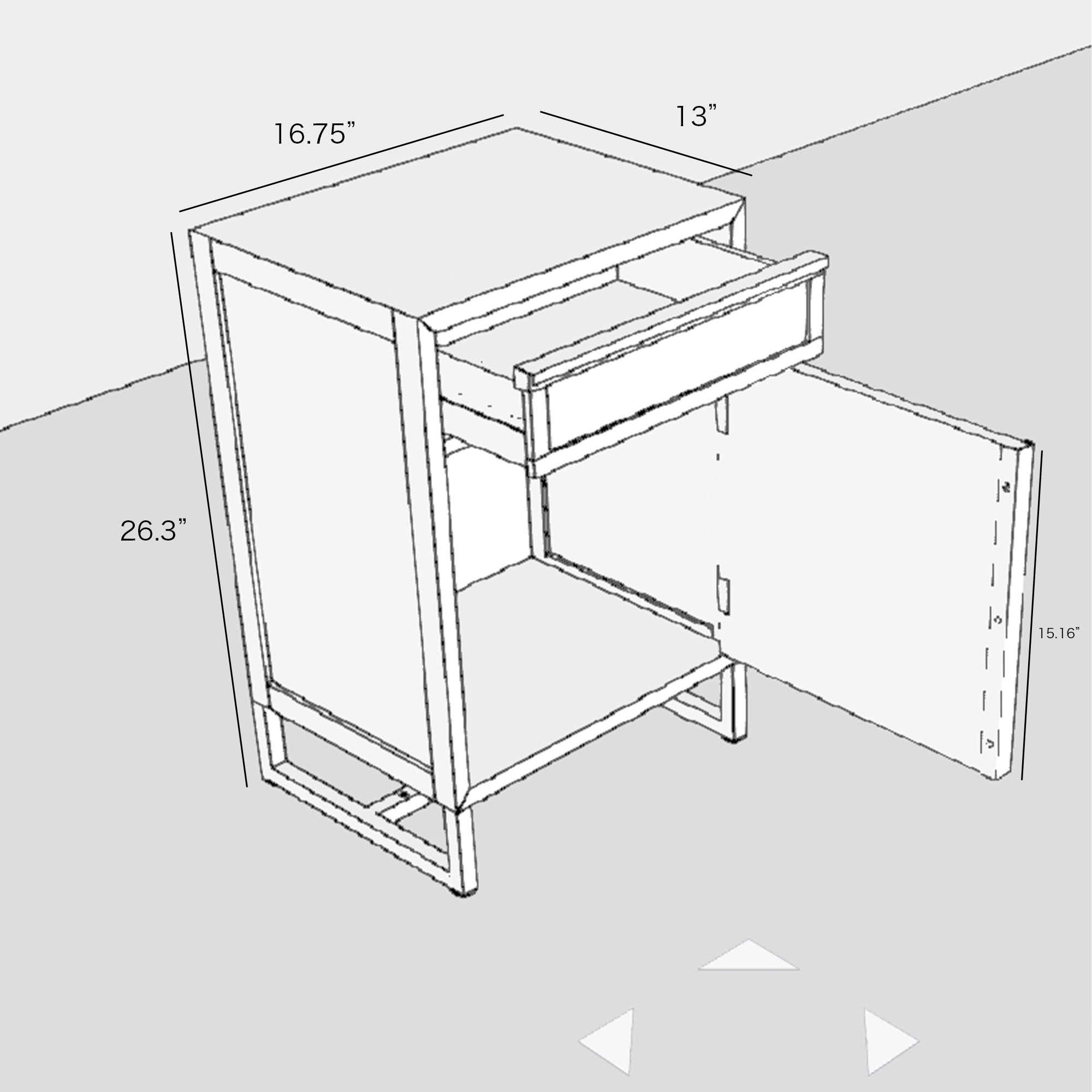 17 Inch 1-door Accent Cabinet in Natural with White Wash