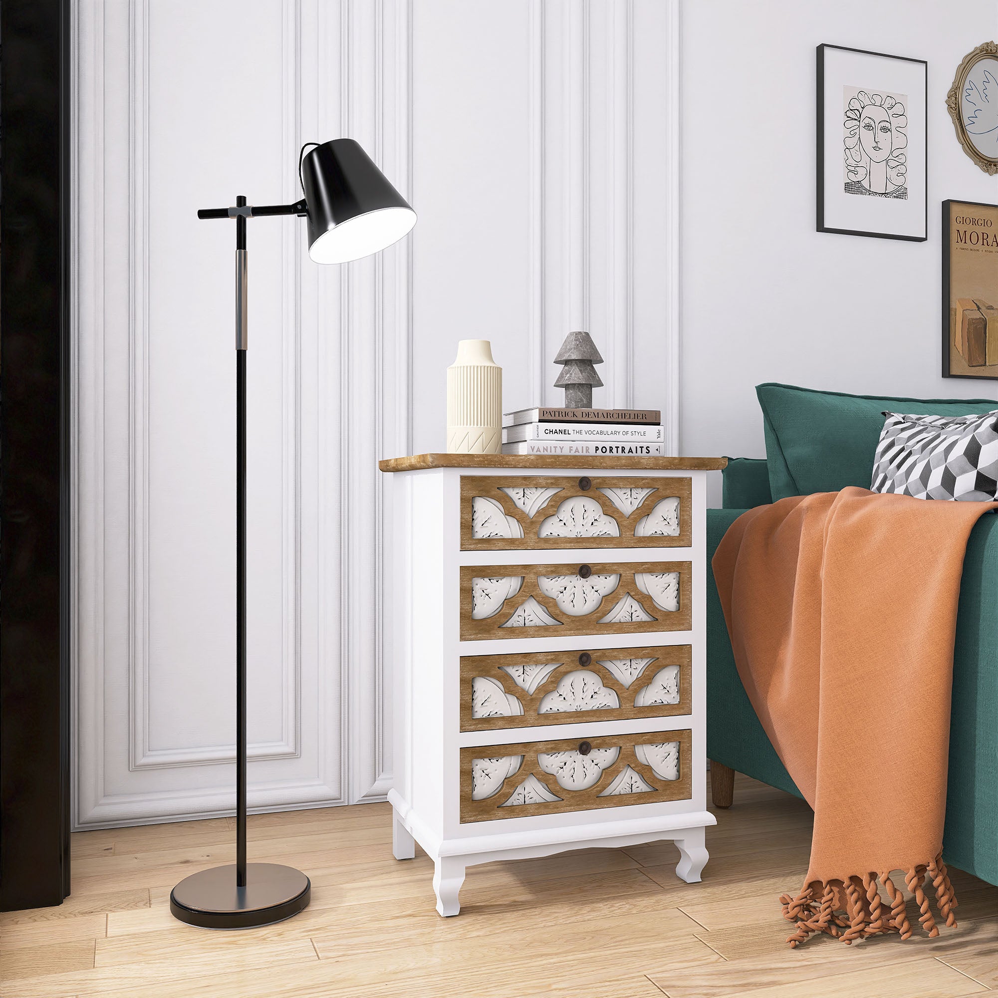 17 Inch 1-door Accent Cabinet in Natural with White Wash