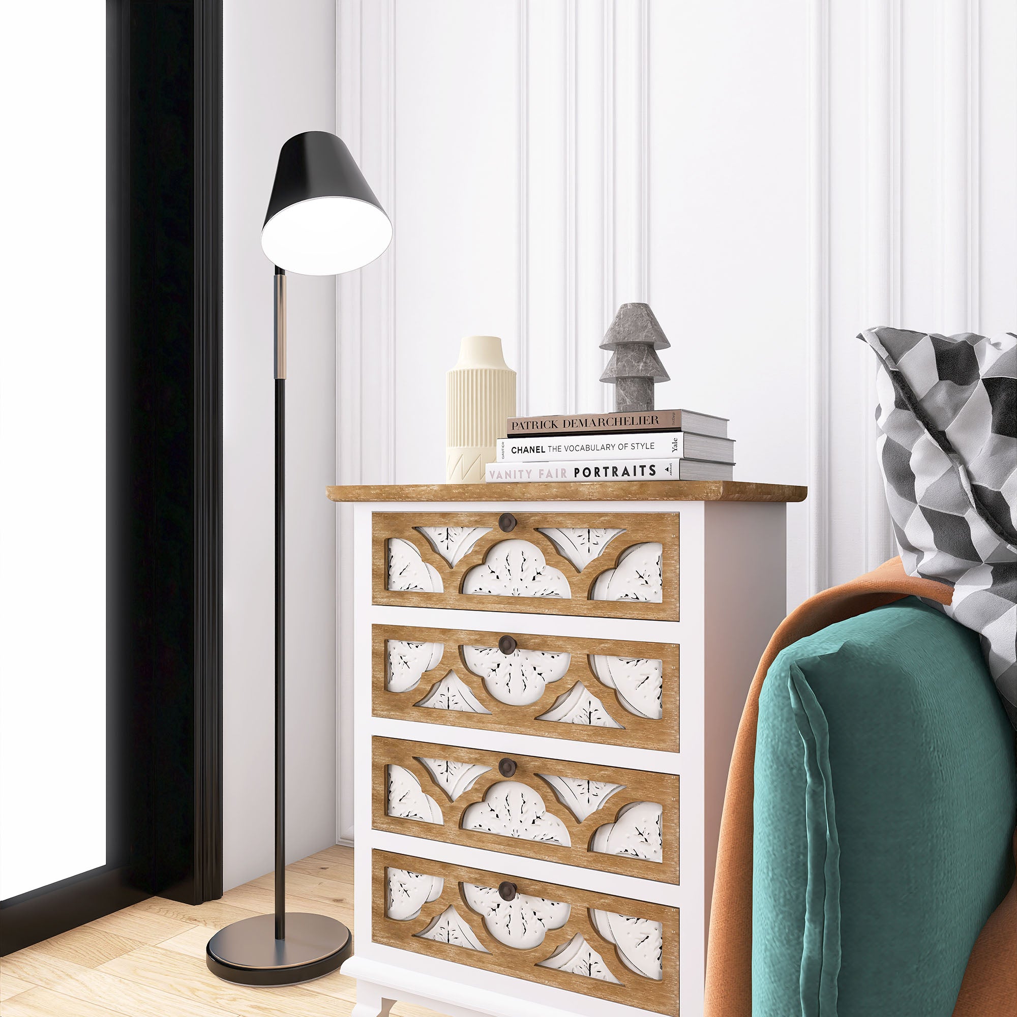 17 Inch 1-door Accent Cabinet in Natural with White Wash