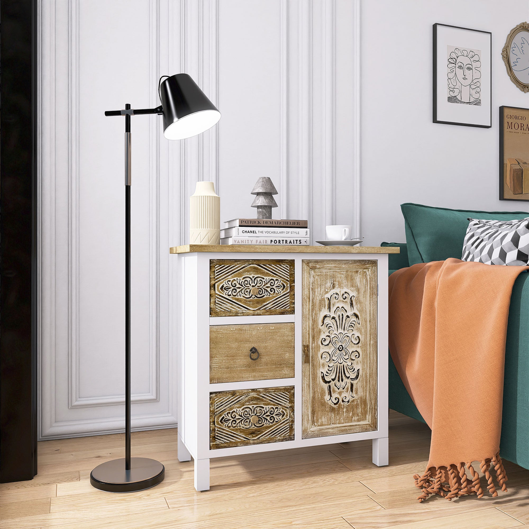 17 Inch 1-door Accent Cabinet in Natural with White Wash