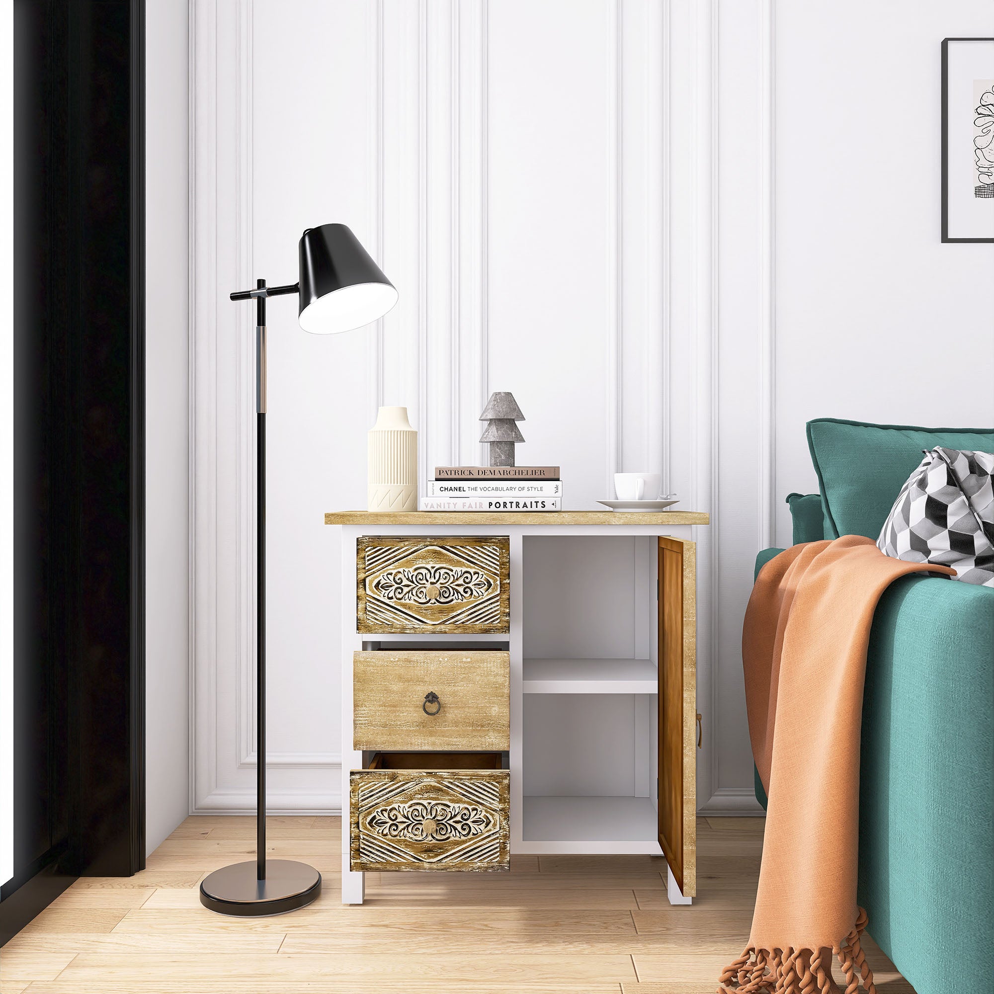 17 Inch 1-door Accent Cabinet in Natural with White Wash