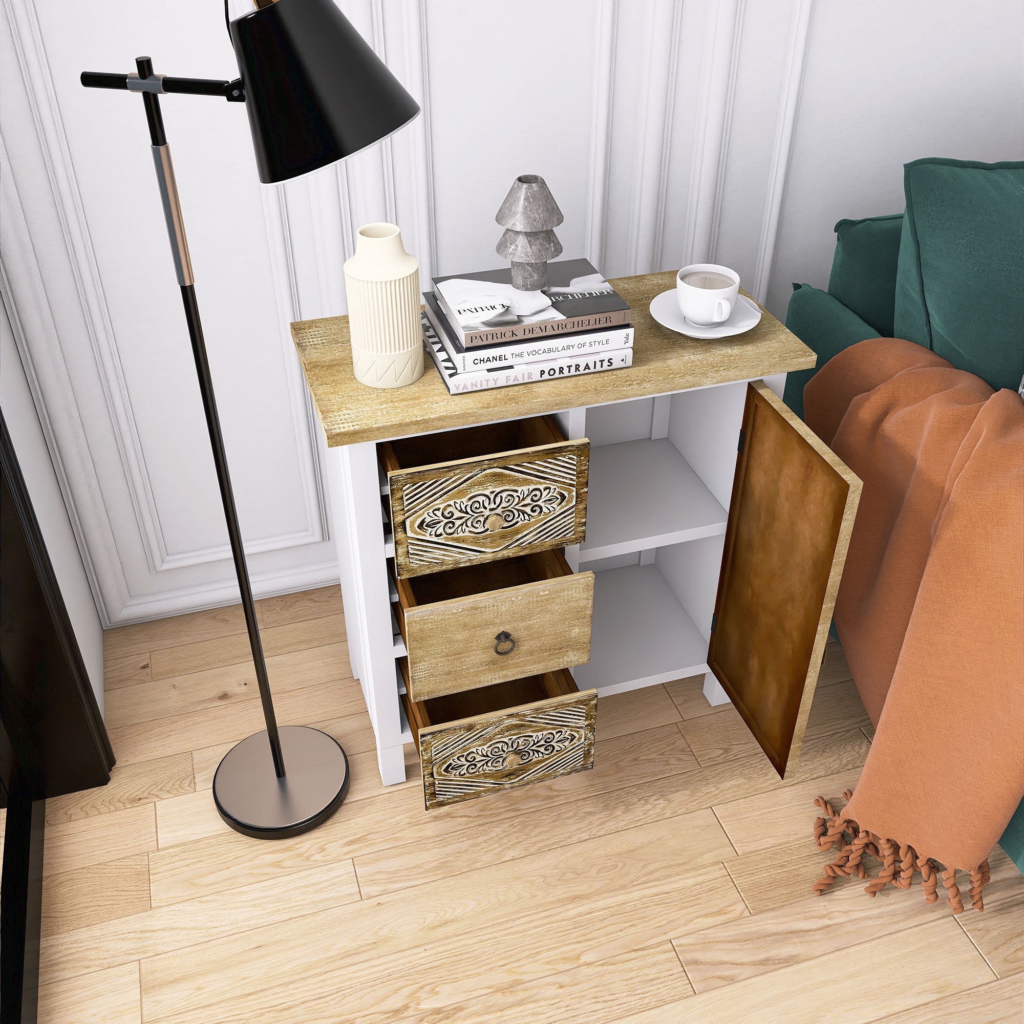 17 Inch 1-door Accent Cabinet in Natural with White Wash