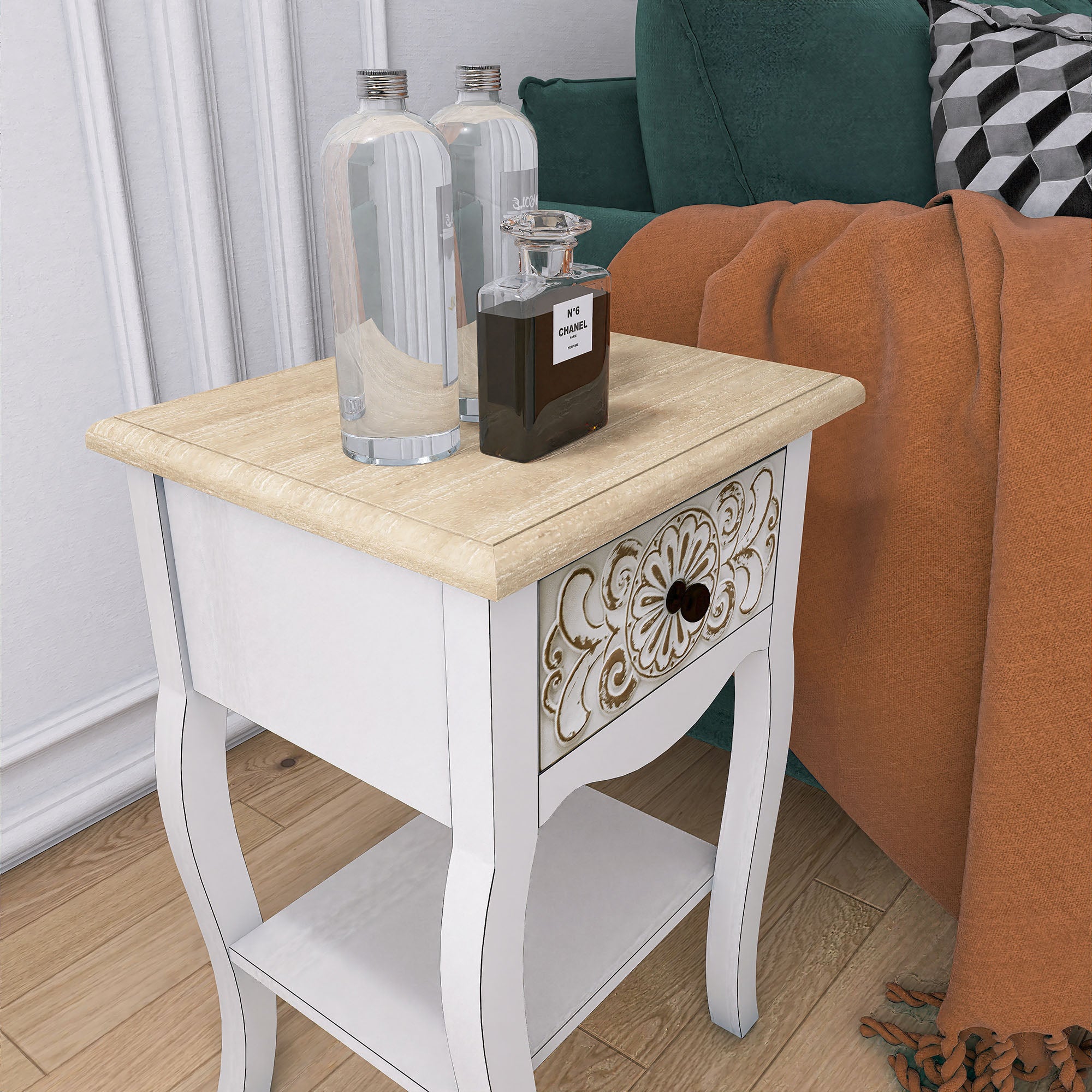 17 Inch 1-door Accent Cabinet in Natural with White Wash