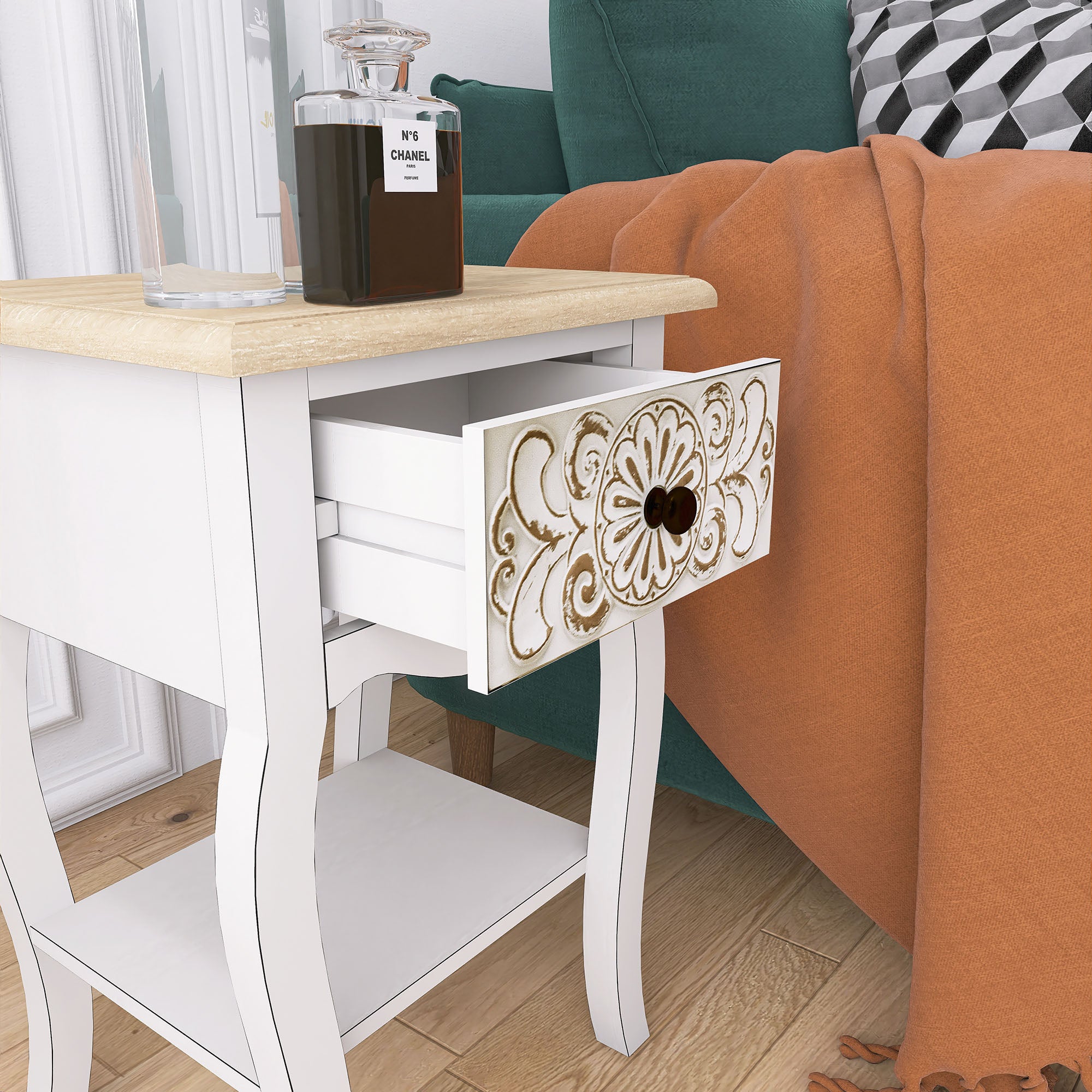 17 Inch 1-door Accent Cabinet in Natural with White Wash