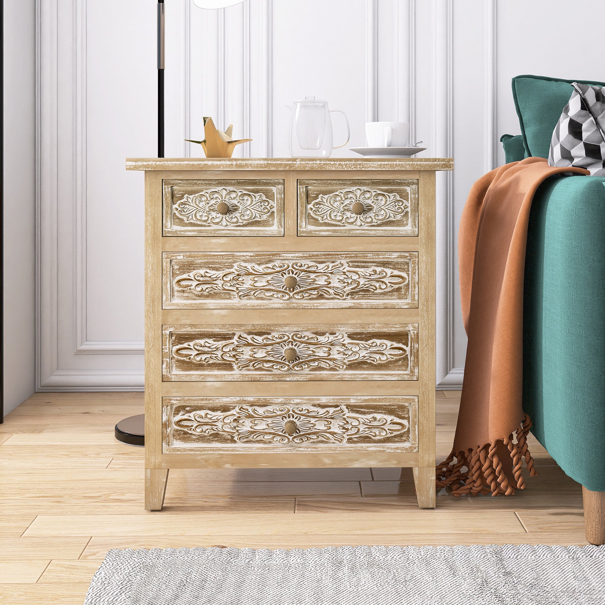 17 Inch 1-door Accent Cabinet in Natural with White Wash