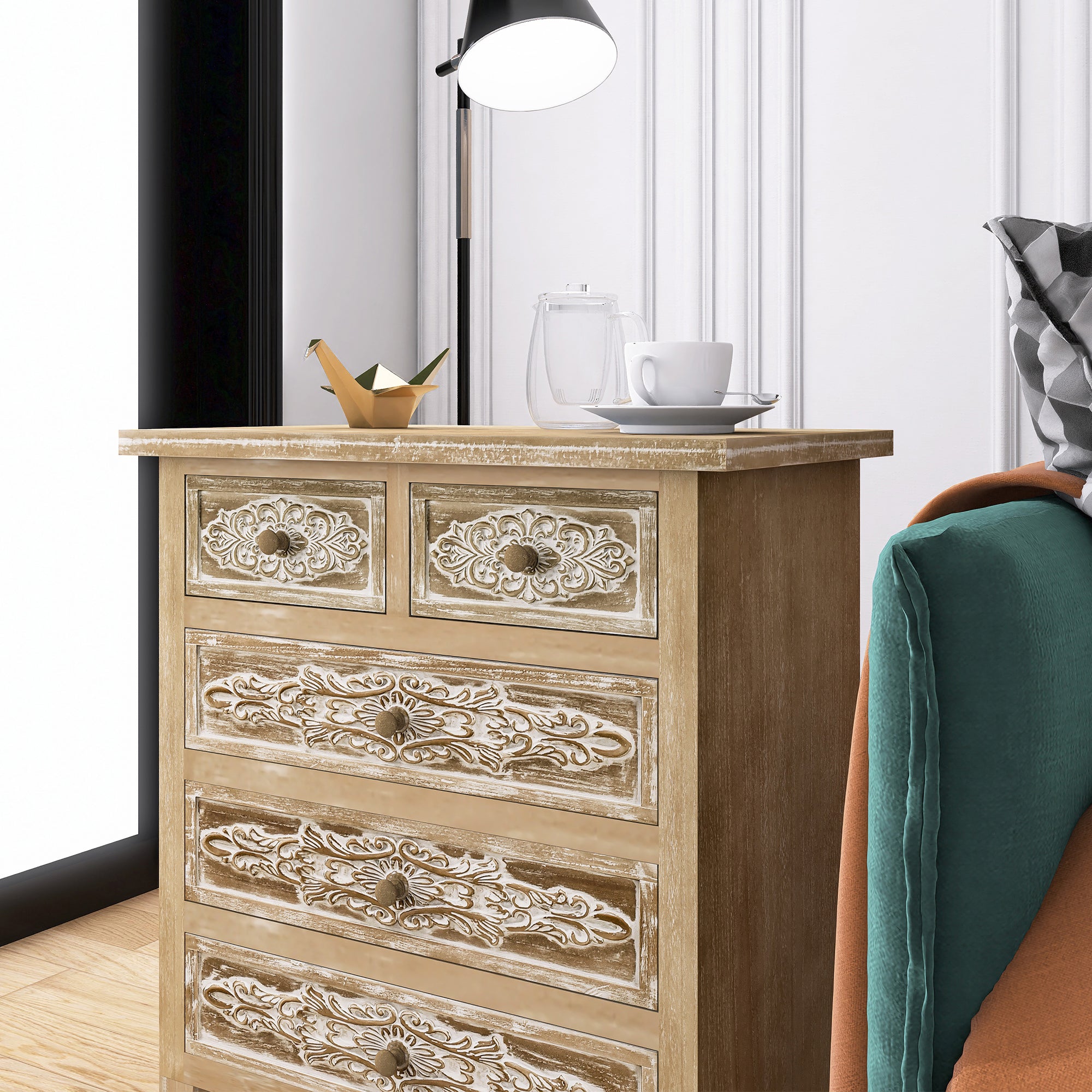 17 Inch 1-door Accent Cabinet in Natural with White Wash