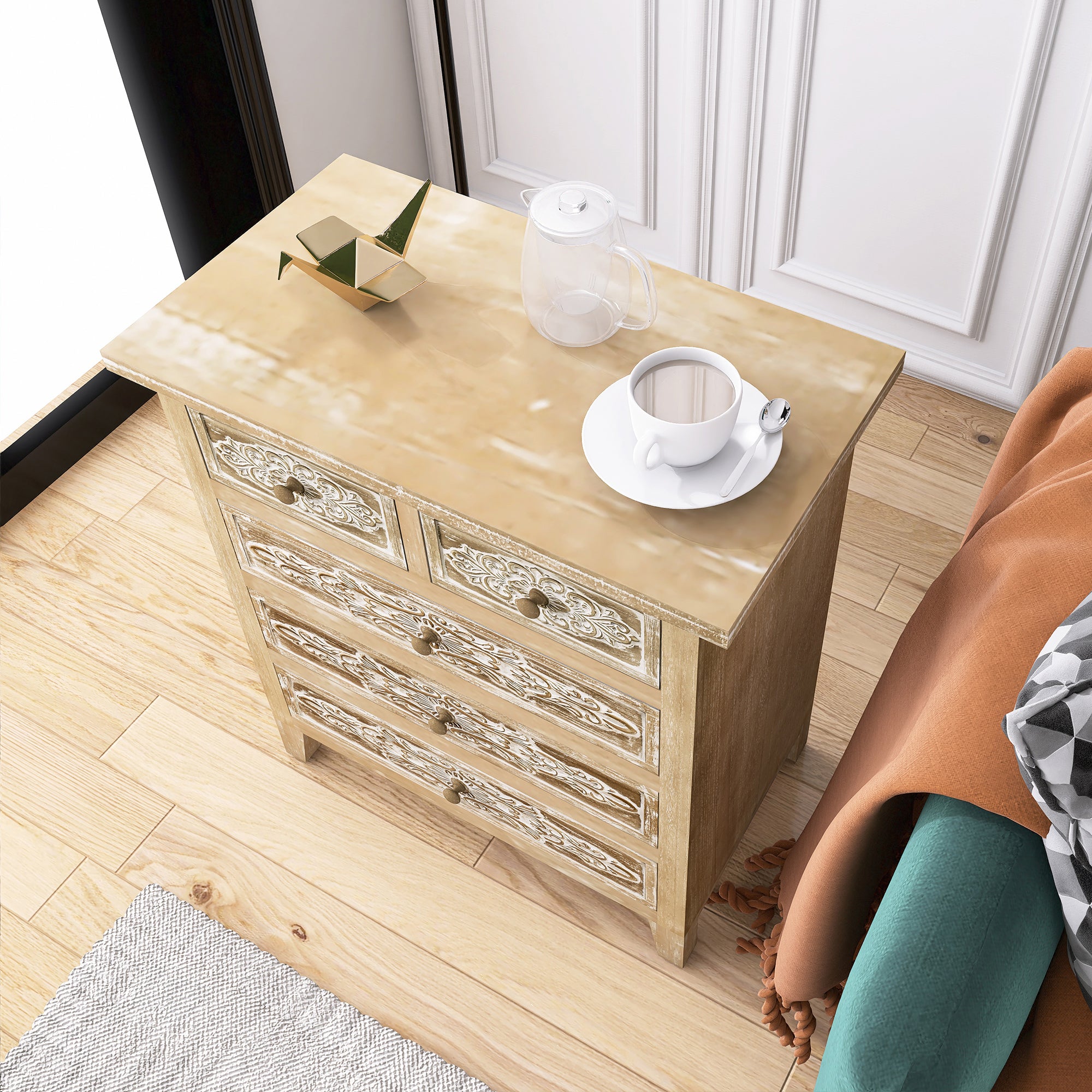 17 Inch 1-door Accent Cabinet in Natural with White Wash