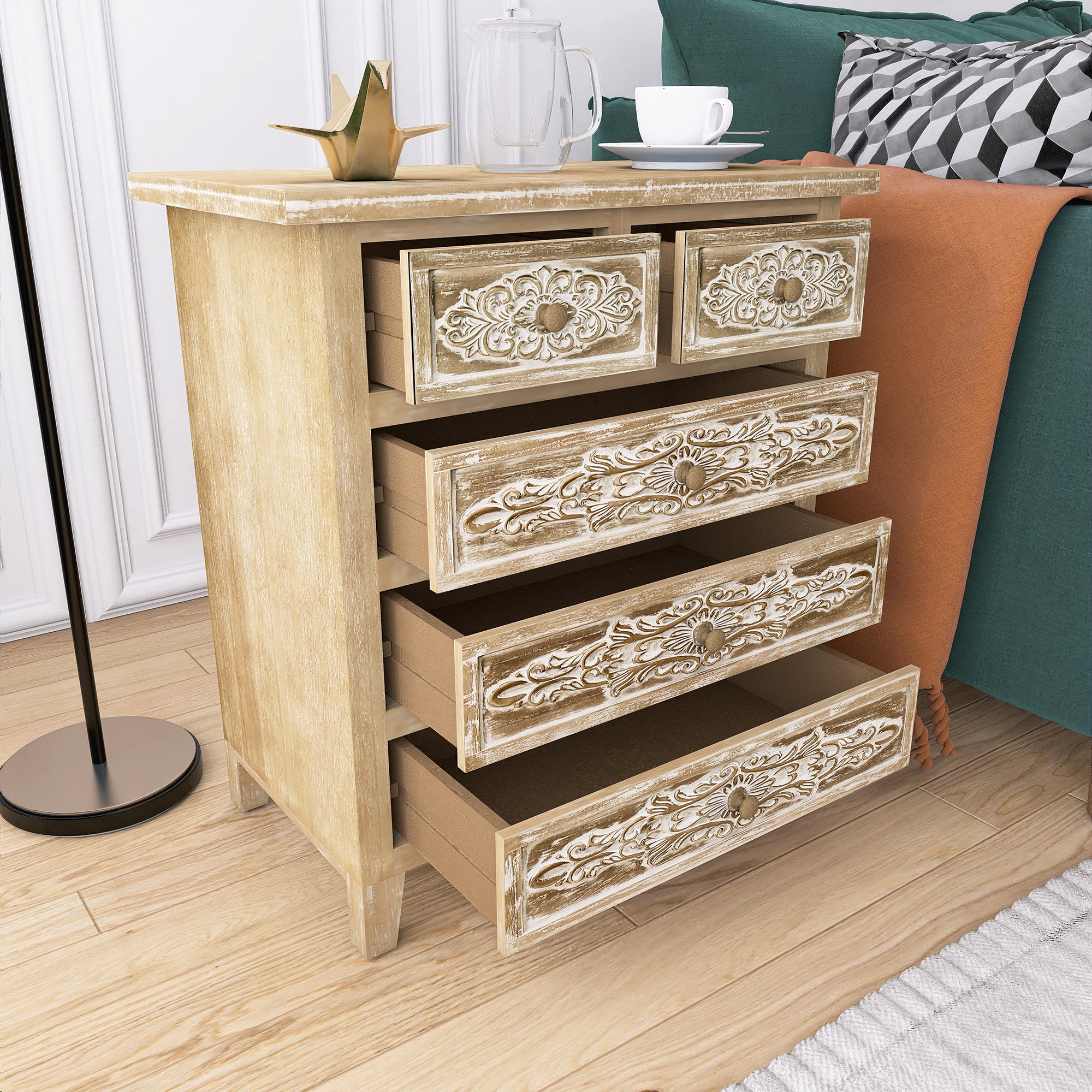 17 Inch 1-door Accent Cabinet in Natural with White Wash