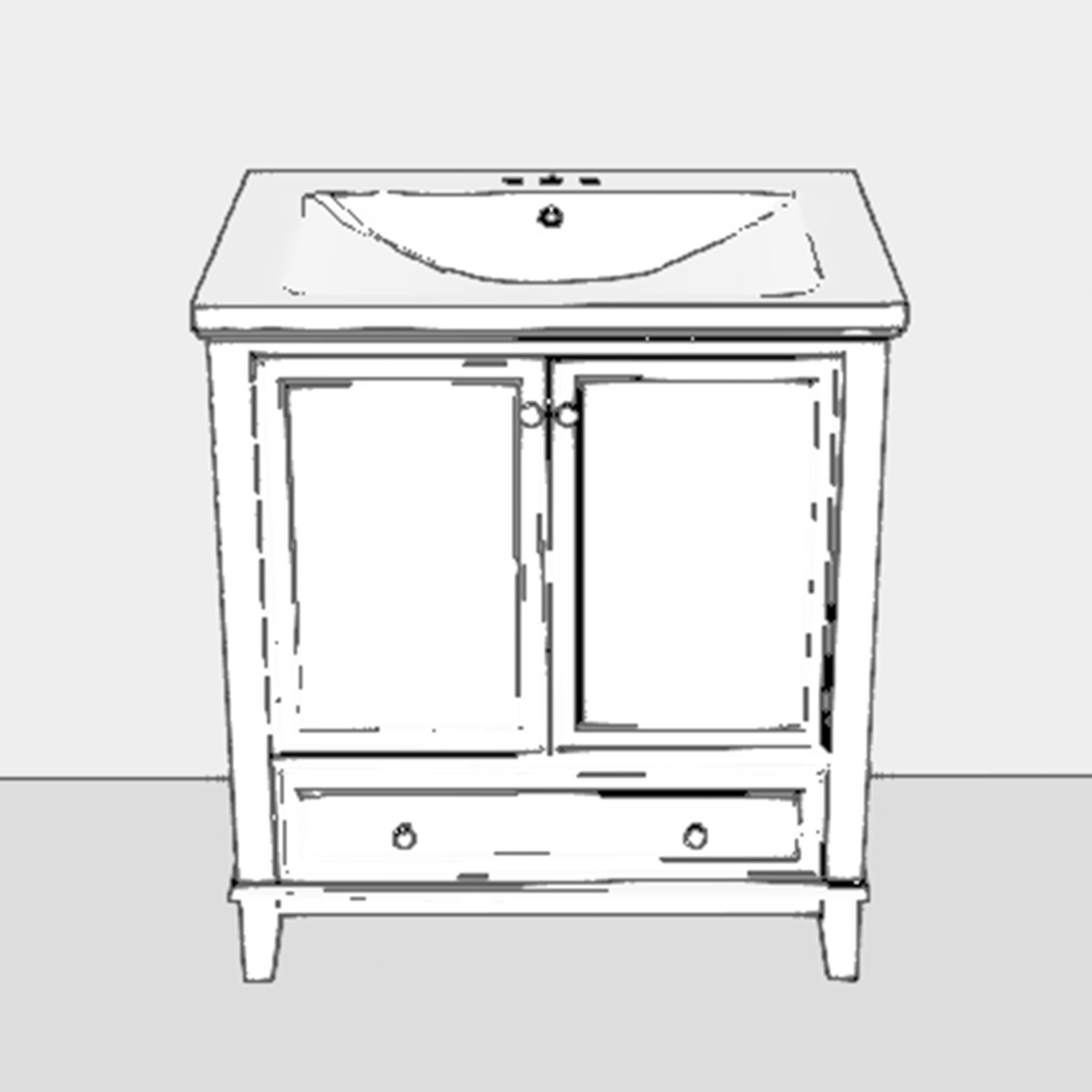 34.8" Tall Solid Wood+MDF 2-door Freestanding in White with Basin