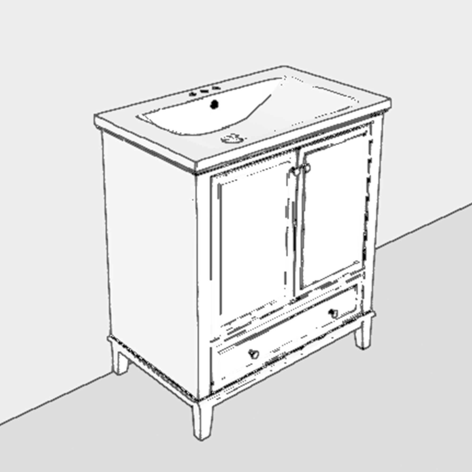 34.8" Tall Solid Wood+MDF 2-door Freestanding in White with Basin