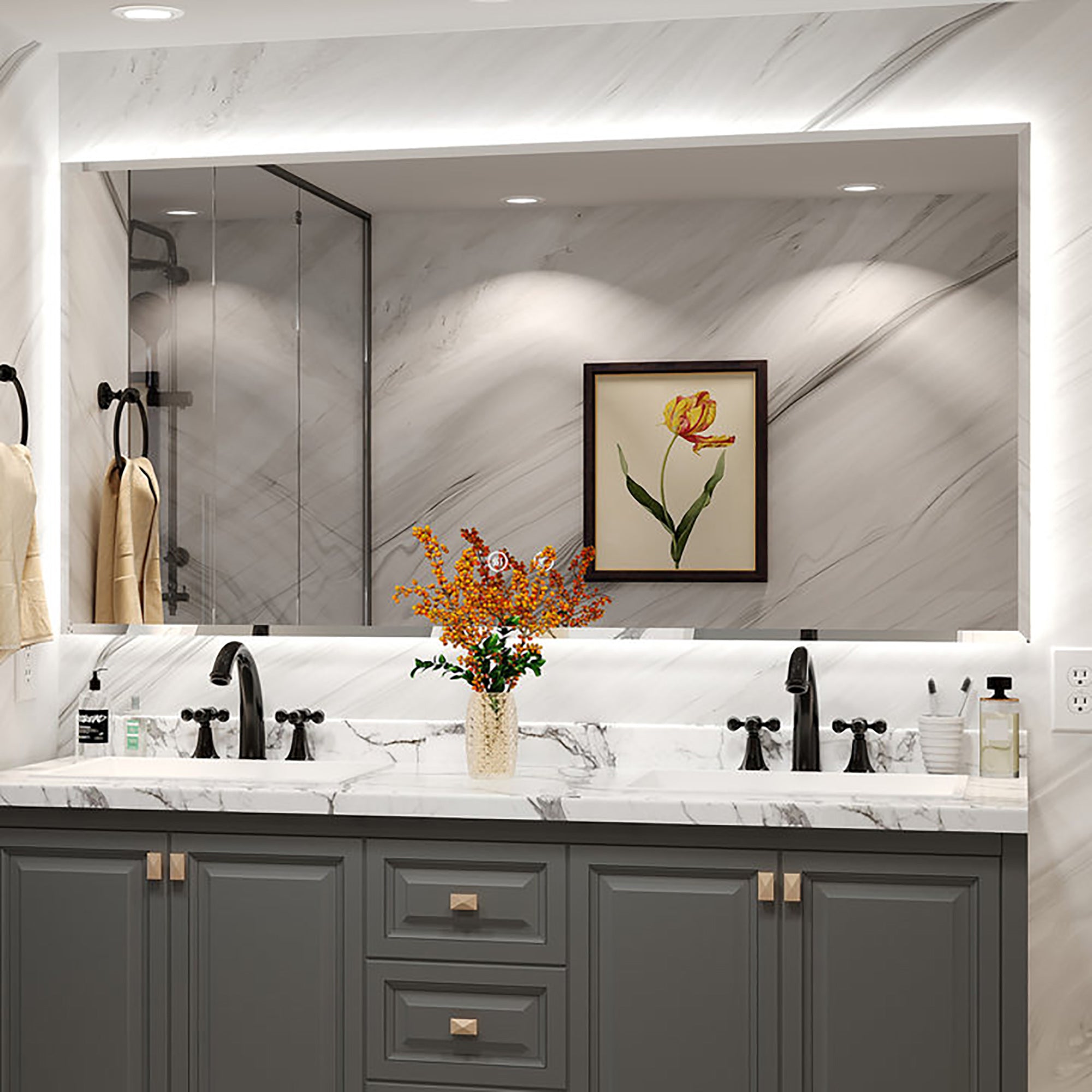 Rectangular Frameless Anti-Fog Wall Mounted LED Bathroom Vanity Mirror