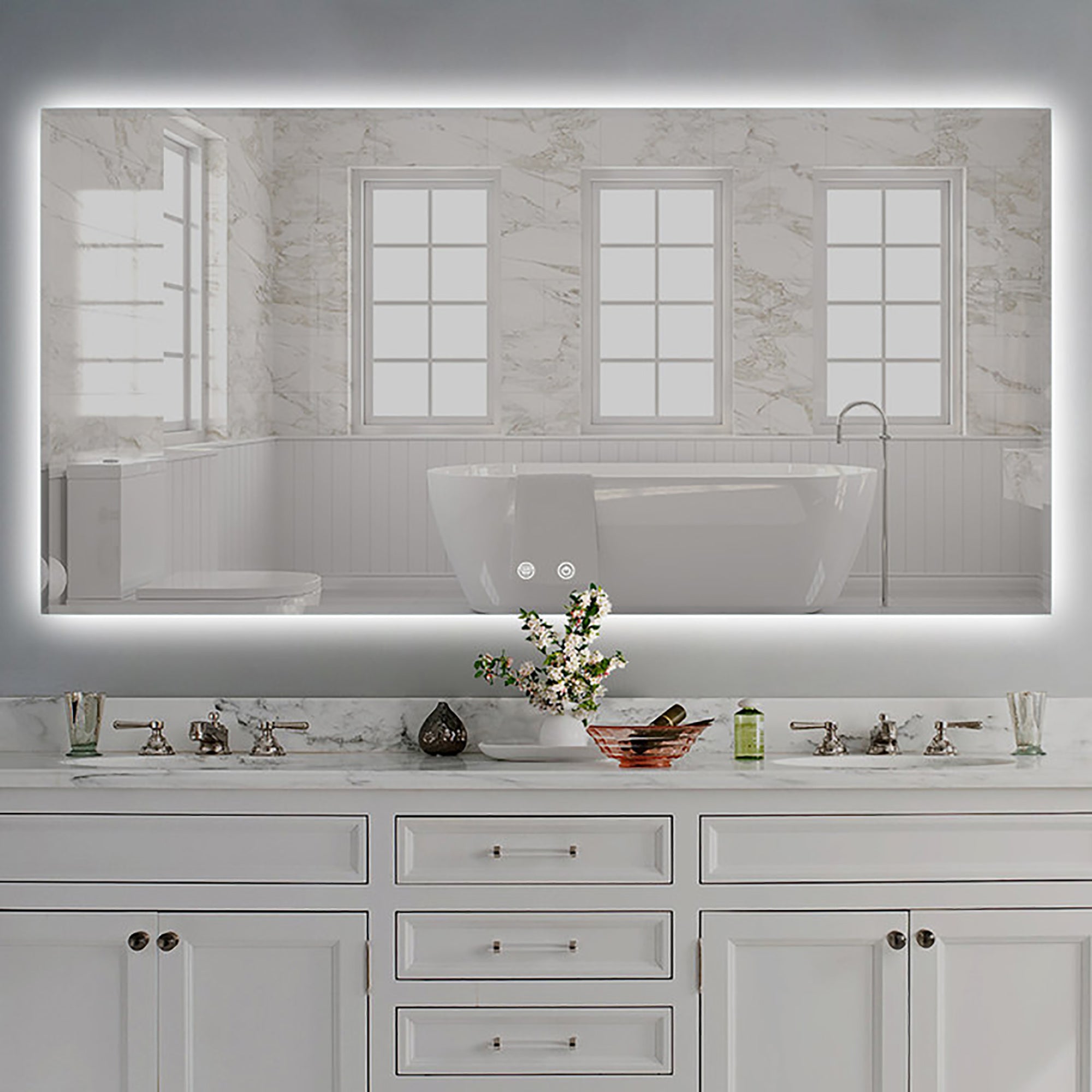 Rectangular Frameless Anti-Fog Wall Mounted LED Bathroom Vanity Mirror