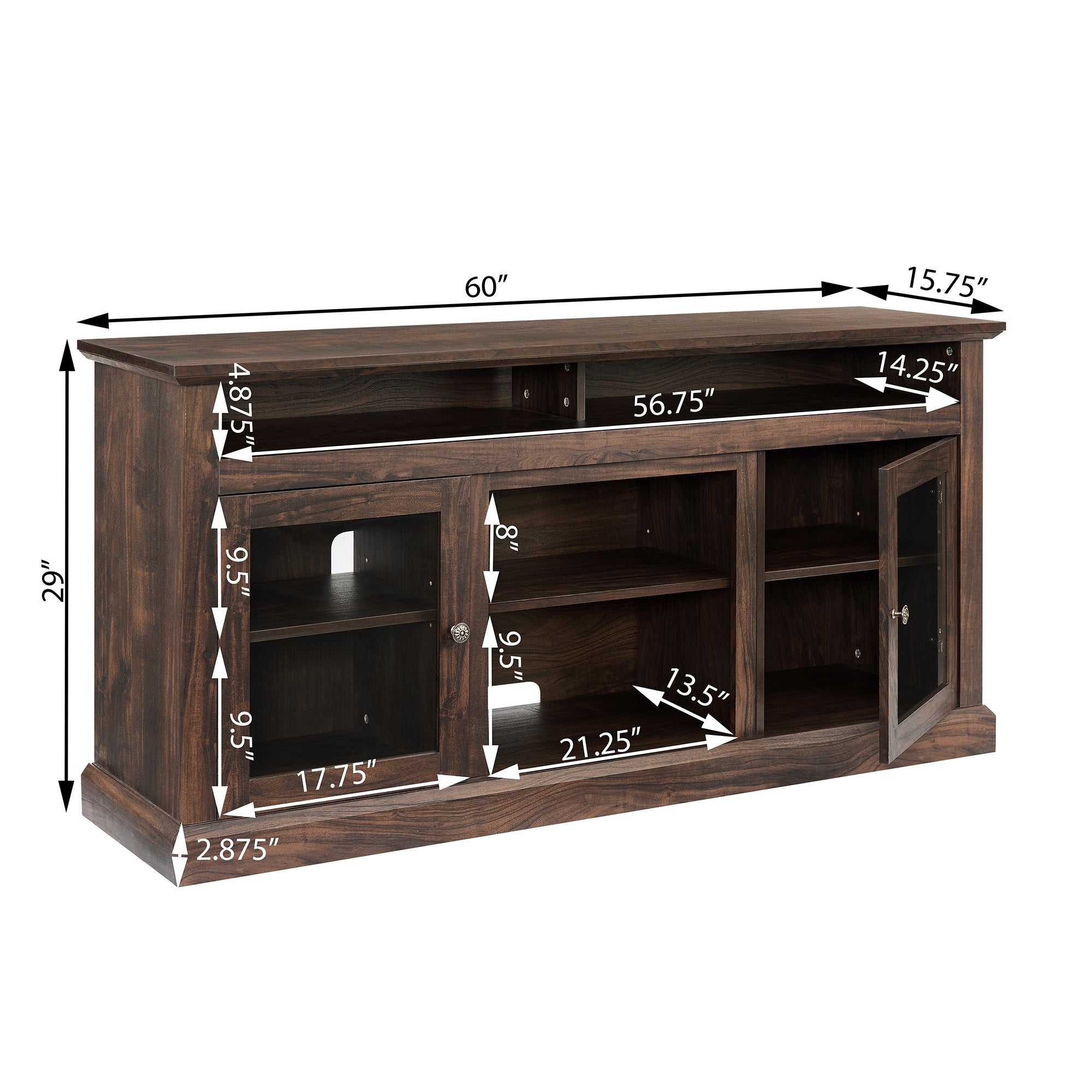 47 Inch MDF Farmhouse TV Stand with 18" Electric Fireplace Insert and Open and Closed Storage Space