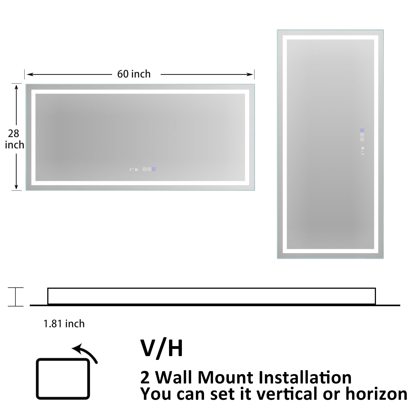 48 in. W x 36 in. H  Aluminium and Glass LED Bathroom Mirror with Defogger