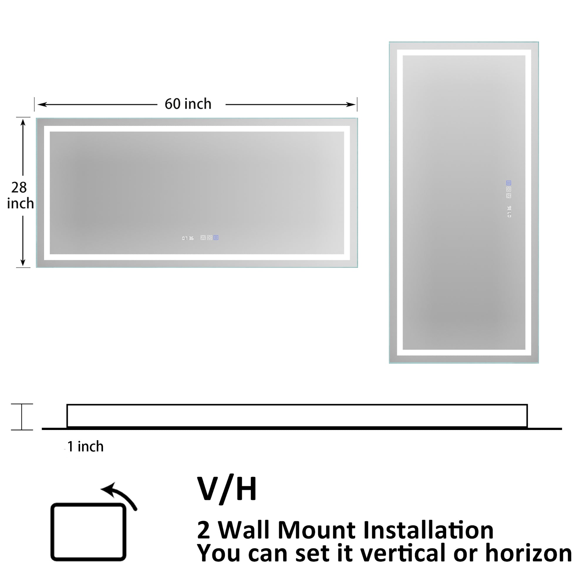 48 in. W x 36 in. H  Aluminium and Glass LED Bathroom Mirror with Defogger
