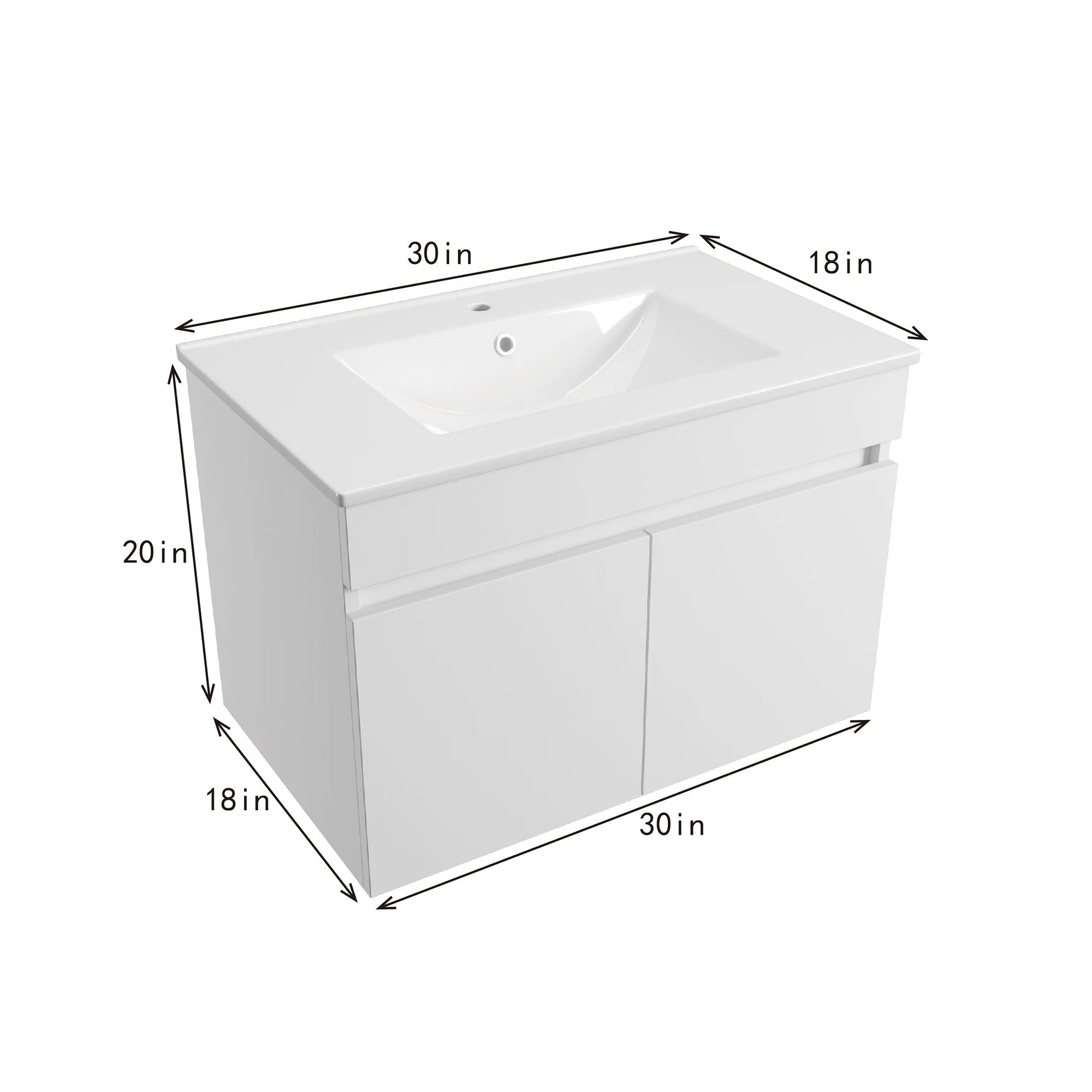 Solid Wood Wall-Mounted Bathroom Vanity Set in White with Integrated Ceramic Sink