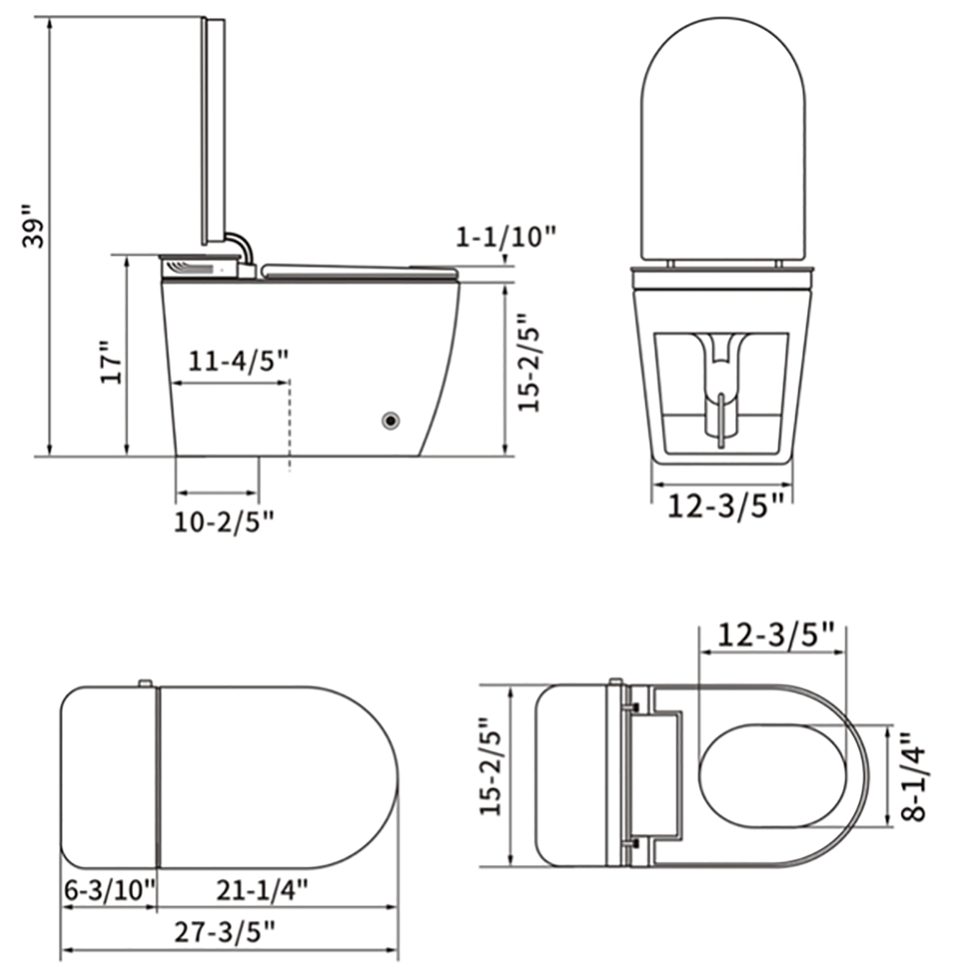 Smart Toilet with Auto Flush and Heated Seat and Remote Control Ceramic Elongated Toilet