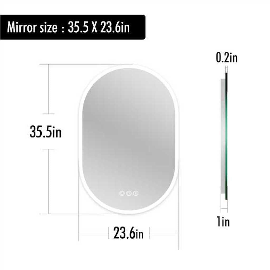 24 in. W x 35 in. H Large Oval Frameless Wall-Mount Anti-Fog LED Light Bathroom Vanity Mirror