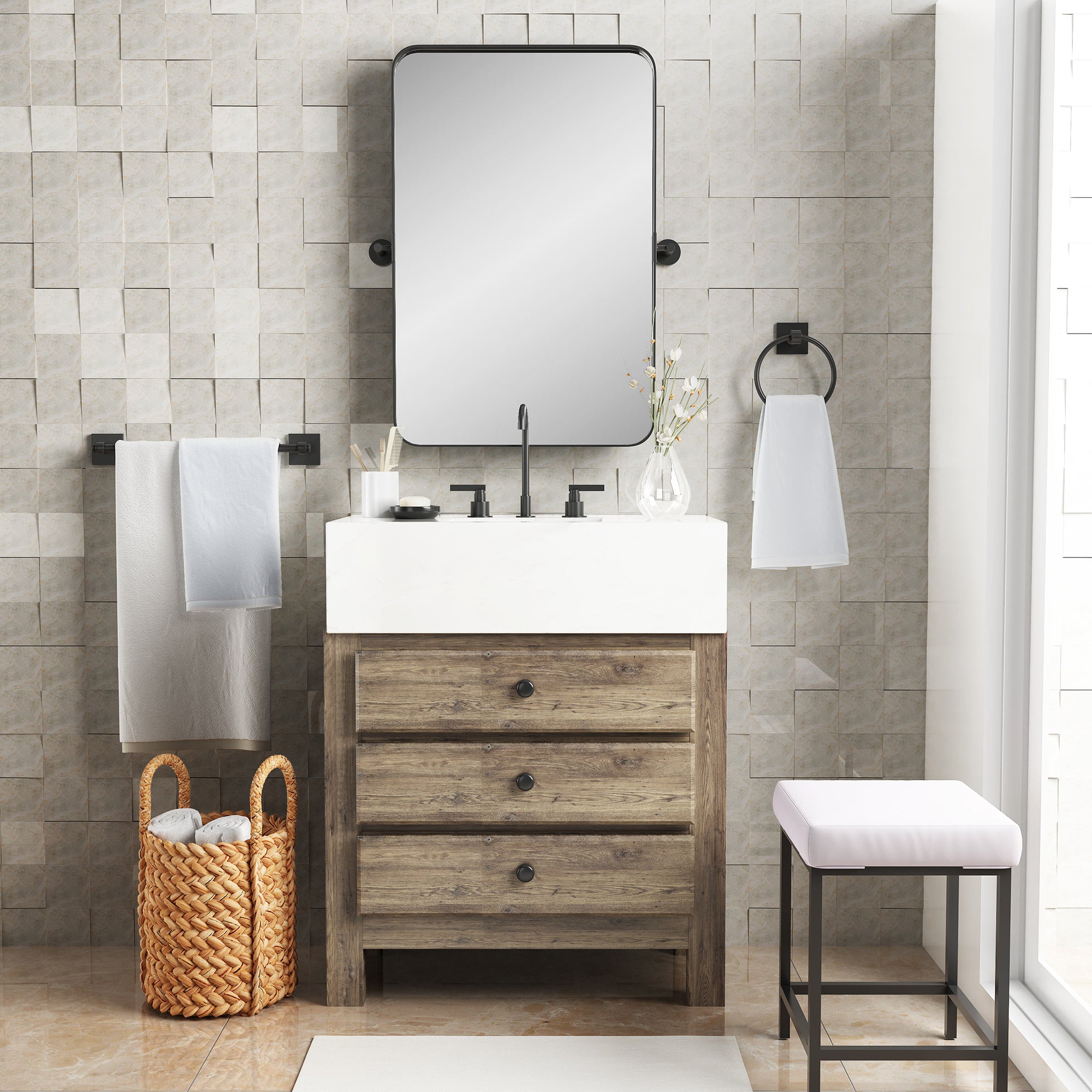 Rectangular Framed Wall Mounted Bathroom Vanity Mirror