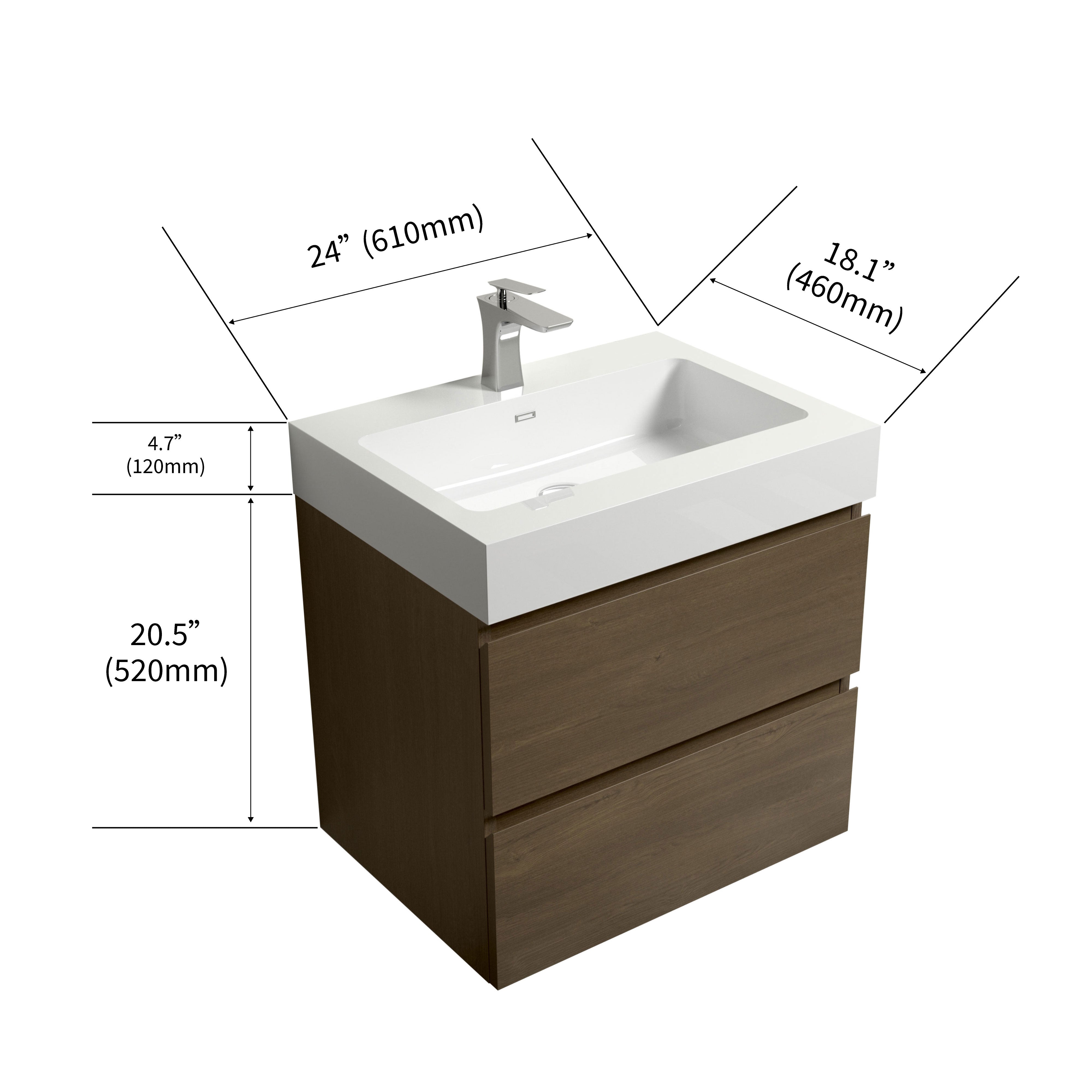 Wall-Mounted Bathroom Vanity Set with Drawer and Solid surface Sink